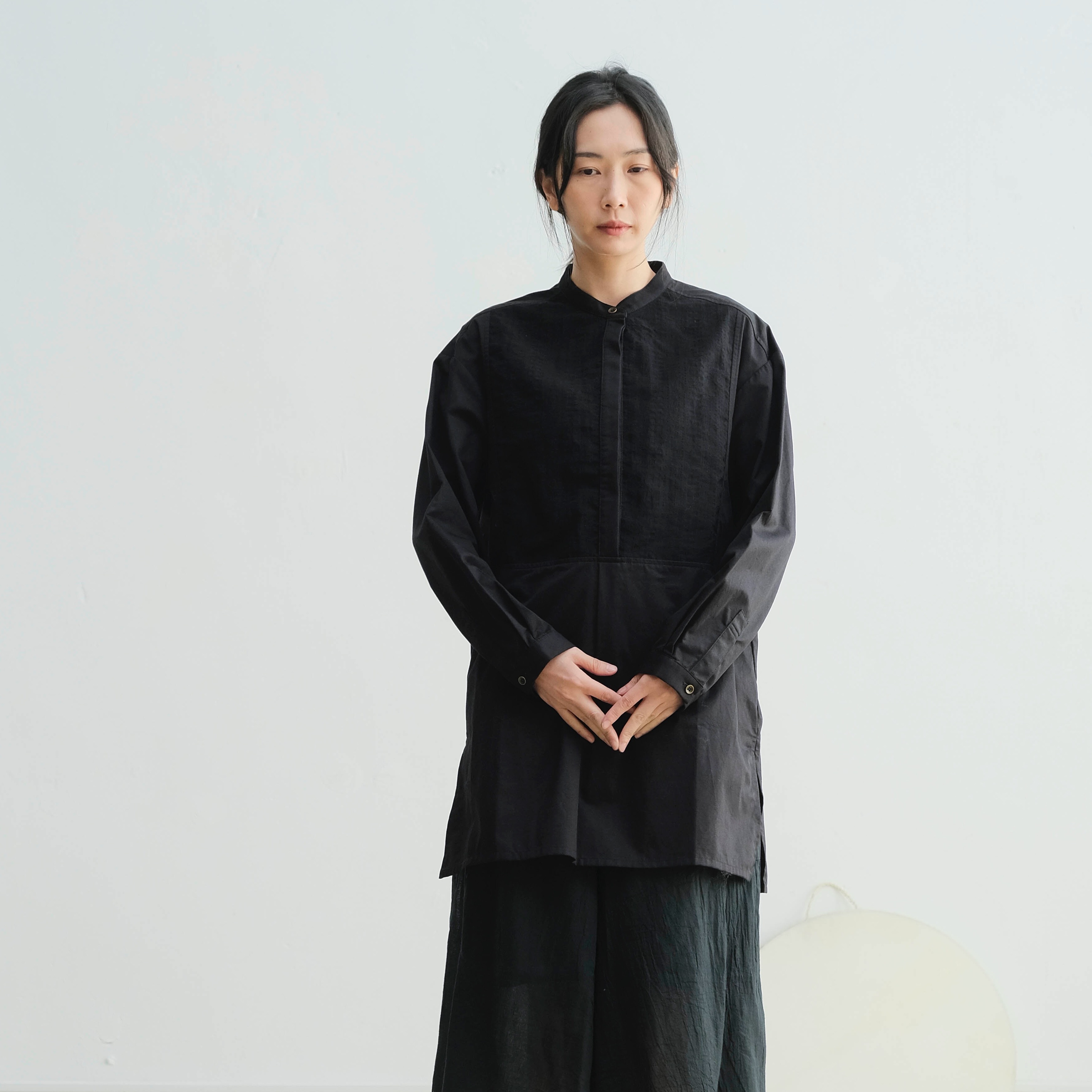 OMAKE.jp 蕾絲拼接長衫DressShirts 黑