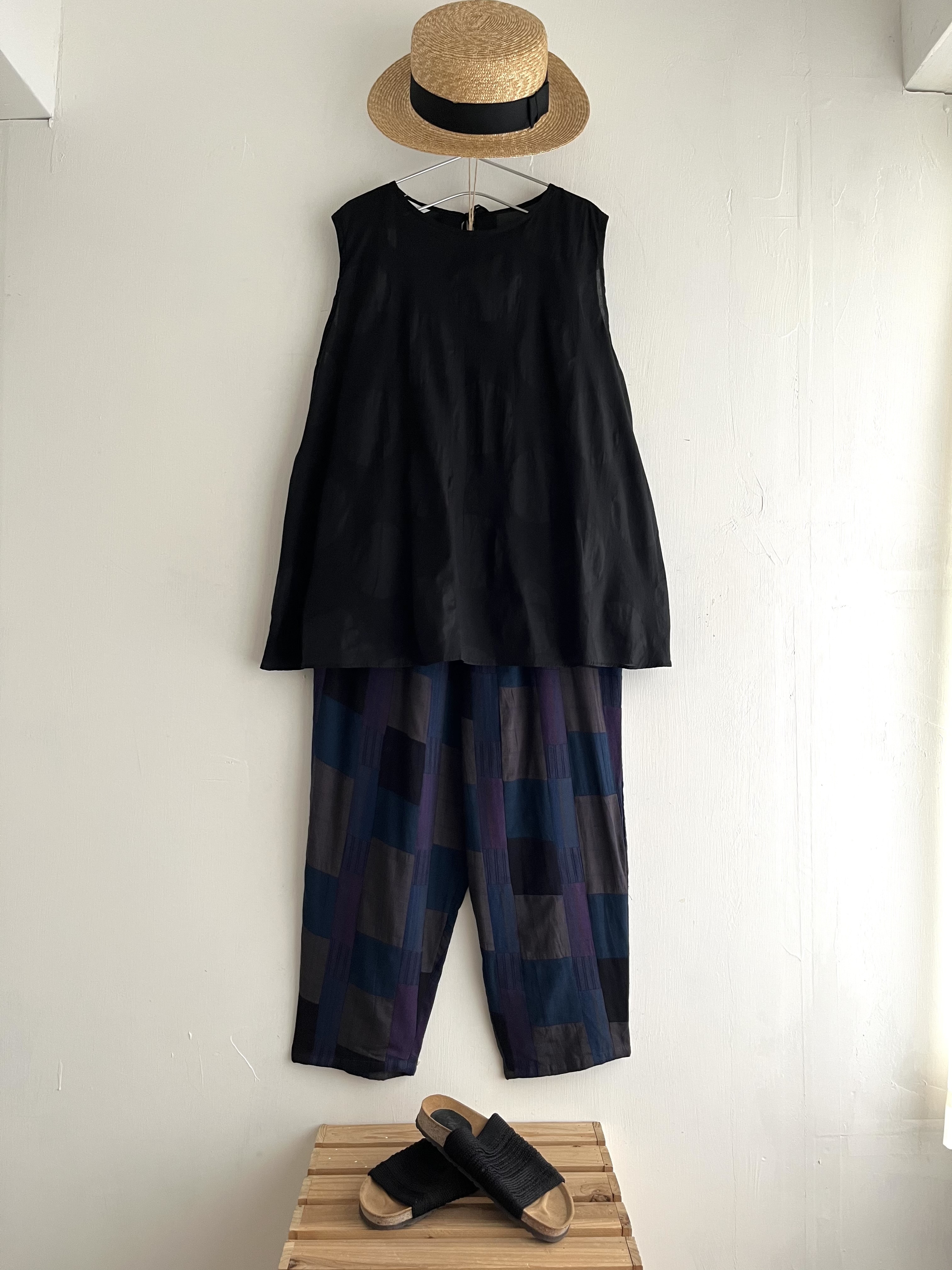 TANA BANA藍色拼色拼布全橡筋褲