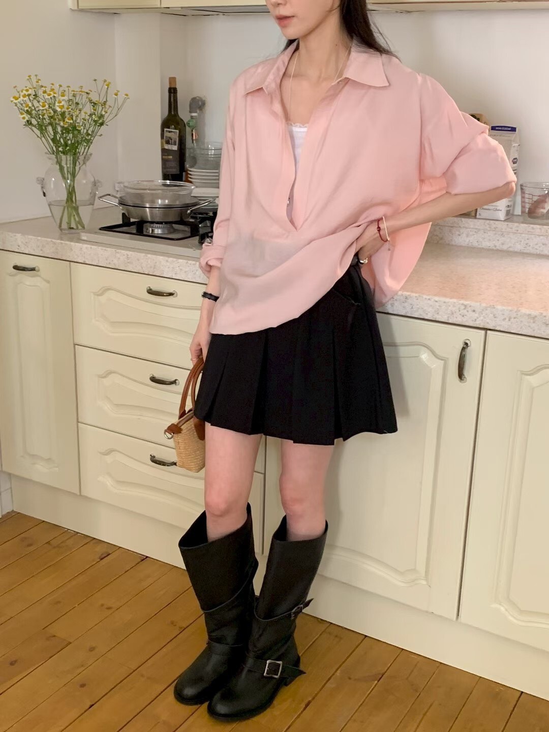 V字開襟翻領造型縮腰上衣 / 3色