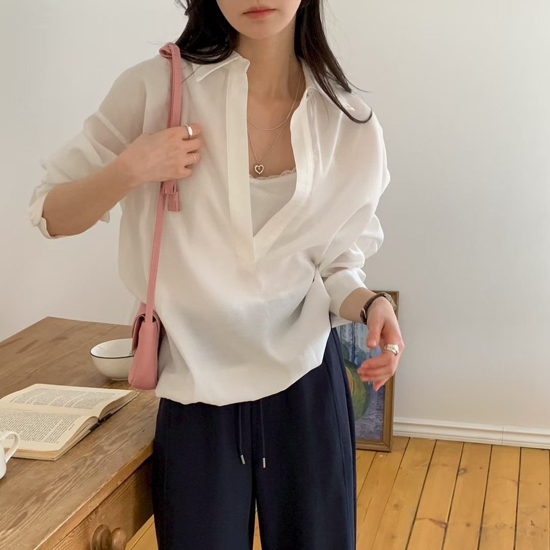 V字開襟翻領造型縮腰上衣 / 3色