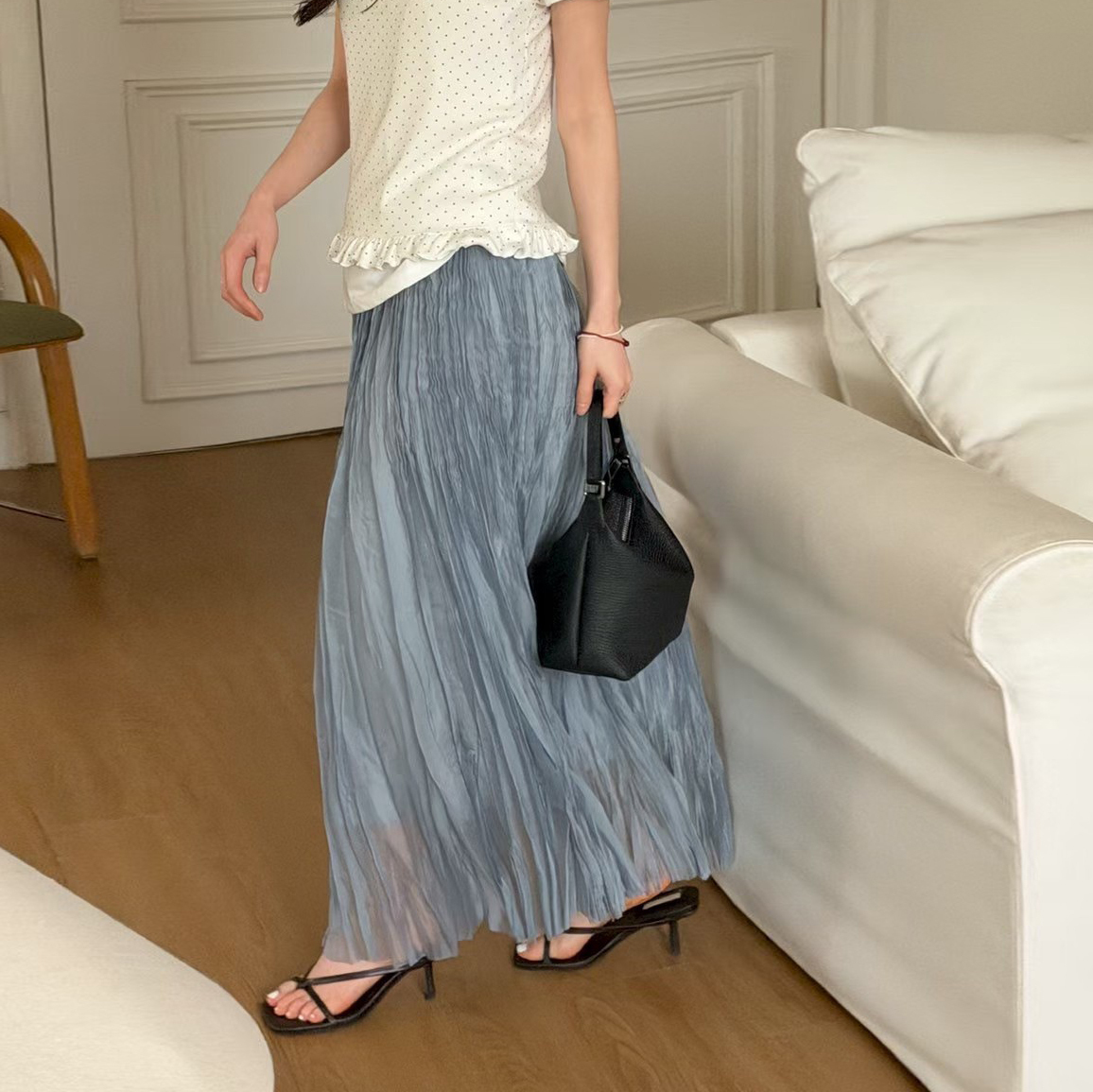 仙女氣息百摺傘擺長裙紗裙 / 2色