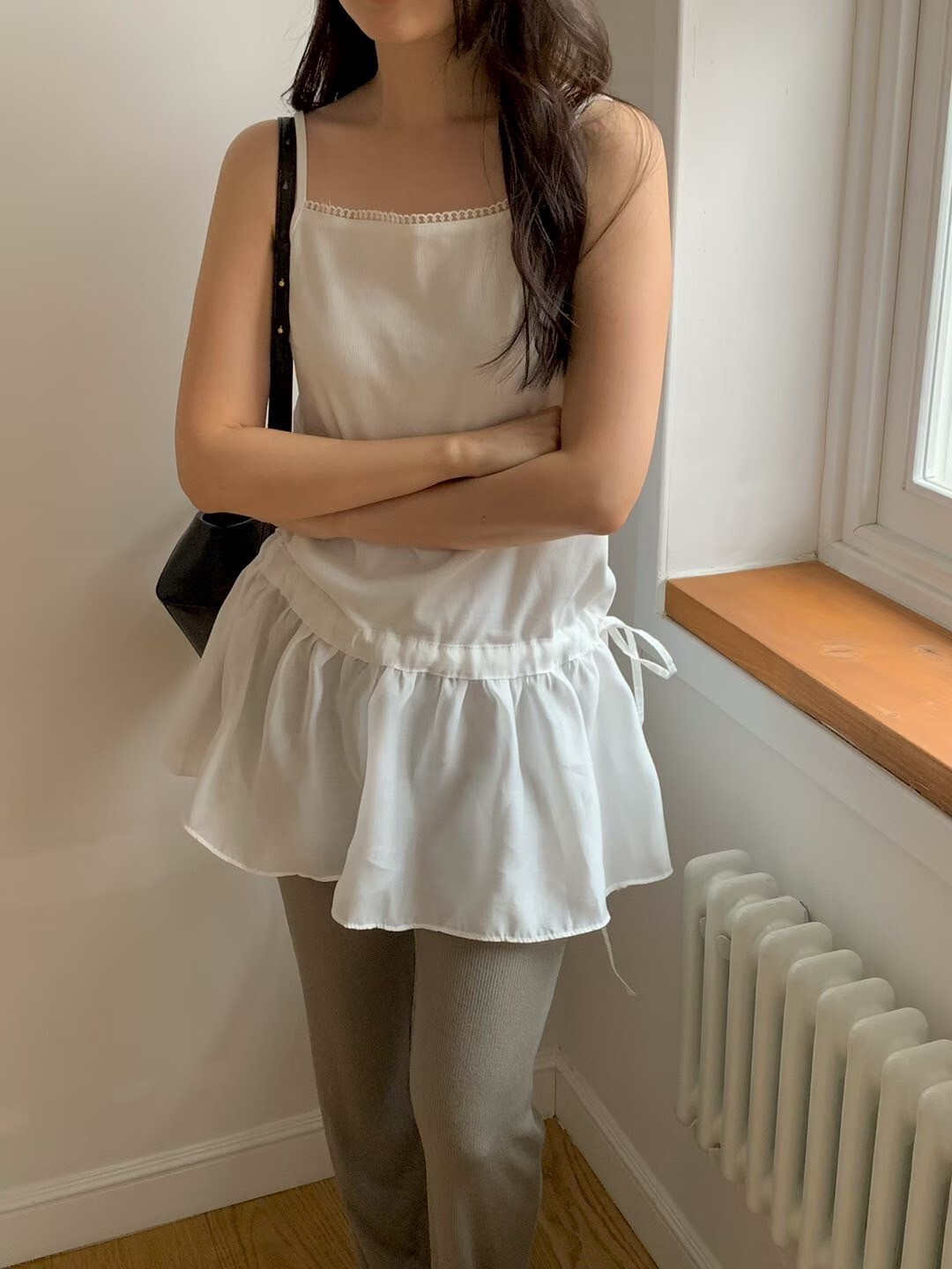 抽繩裙擺造型細肩帶長版背心上衣 / 2色