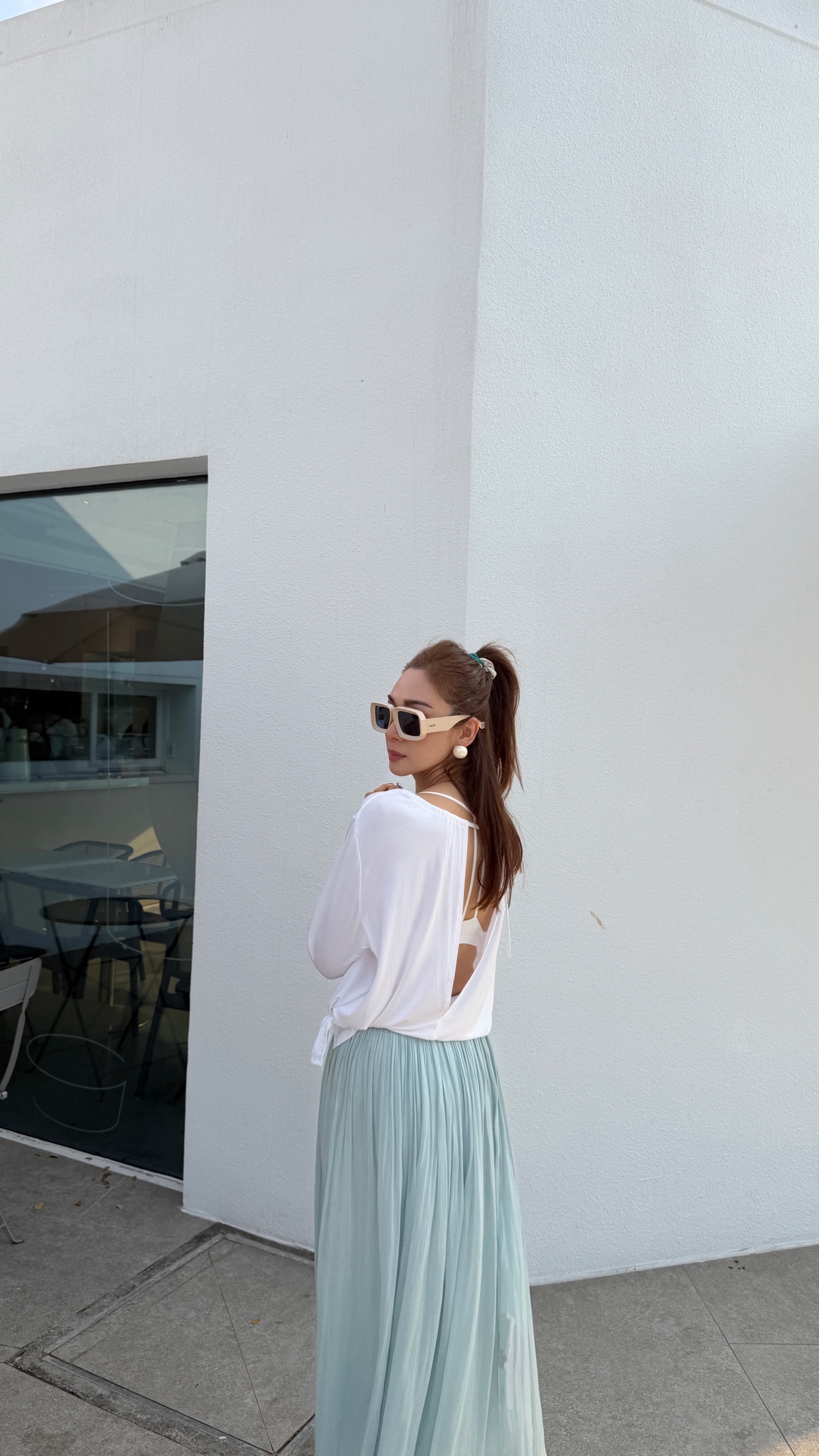 鬆緊腰珠光紗裙