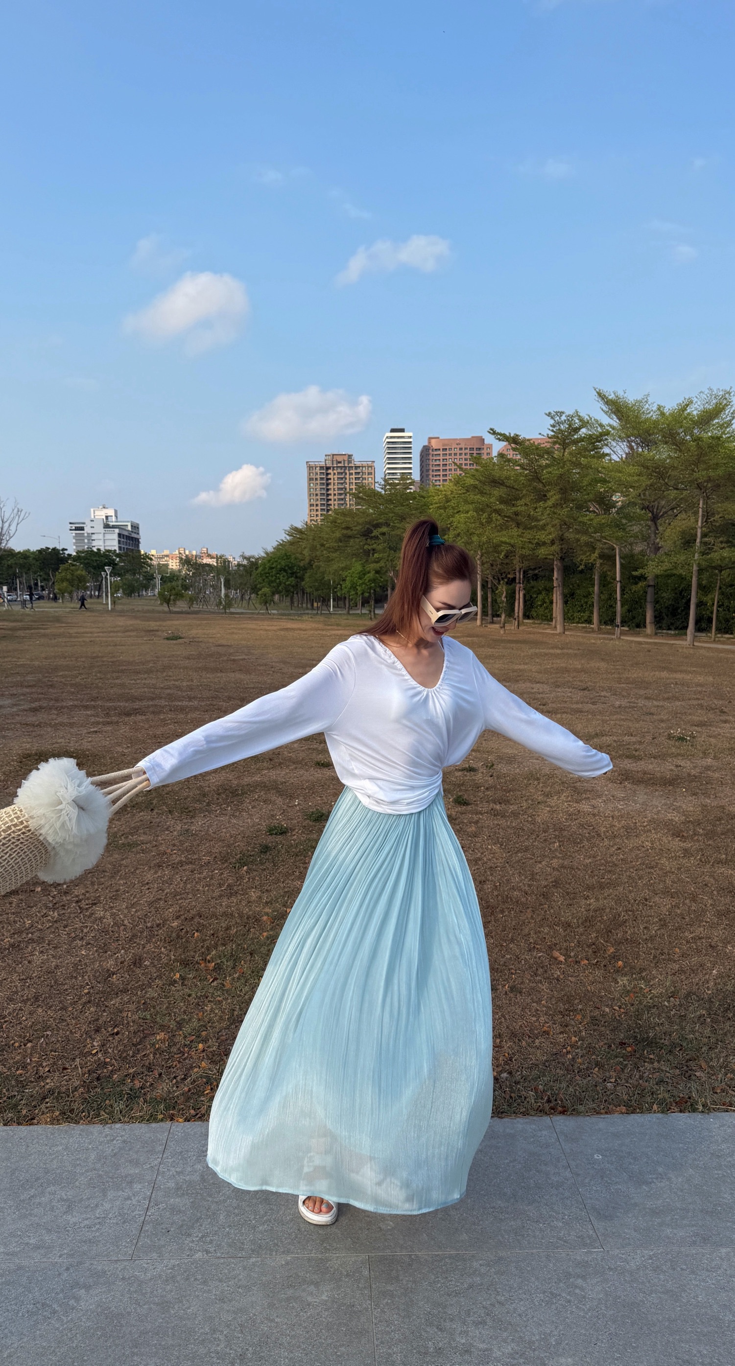 鬆緊腰珠光紗裙