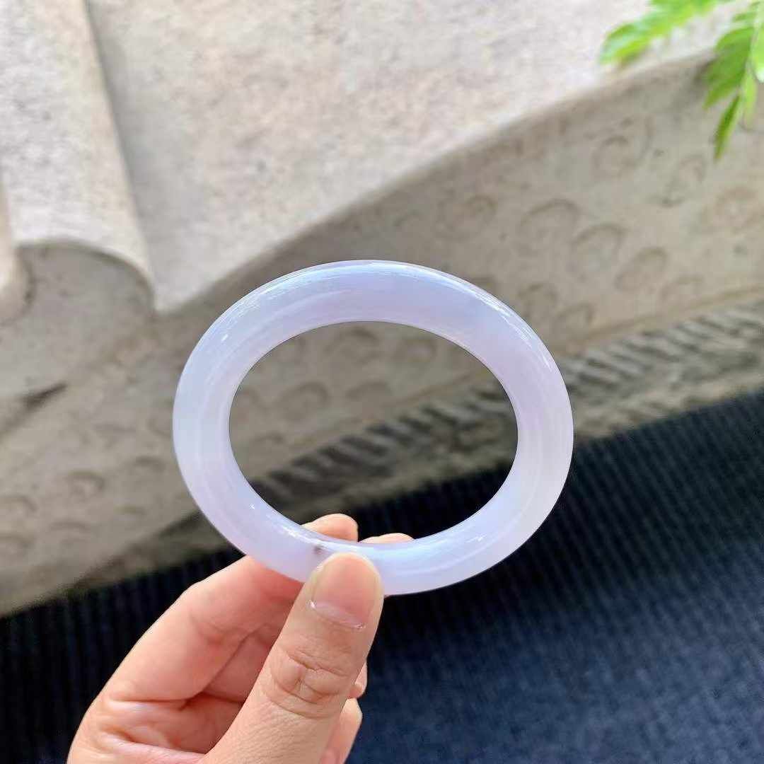 翡翠糯冰淡紫羅蘭圓條手鐲,天然翡翠A玉, 緬甸玉, Jade, Jadeite