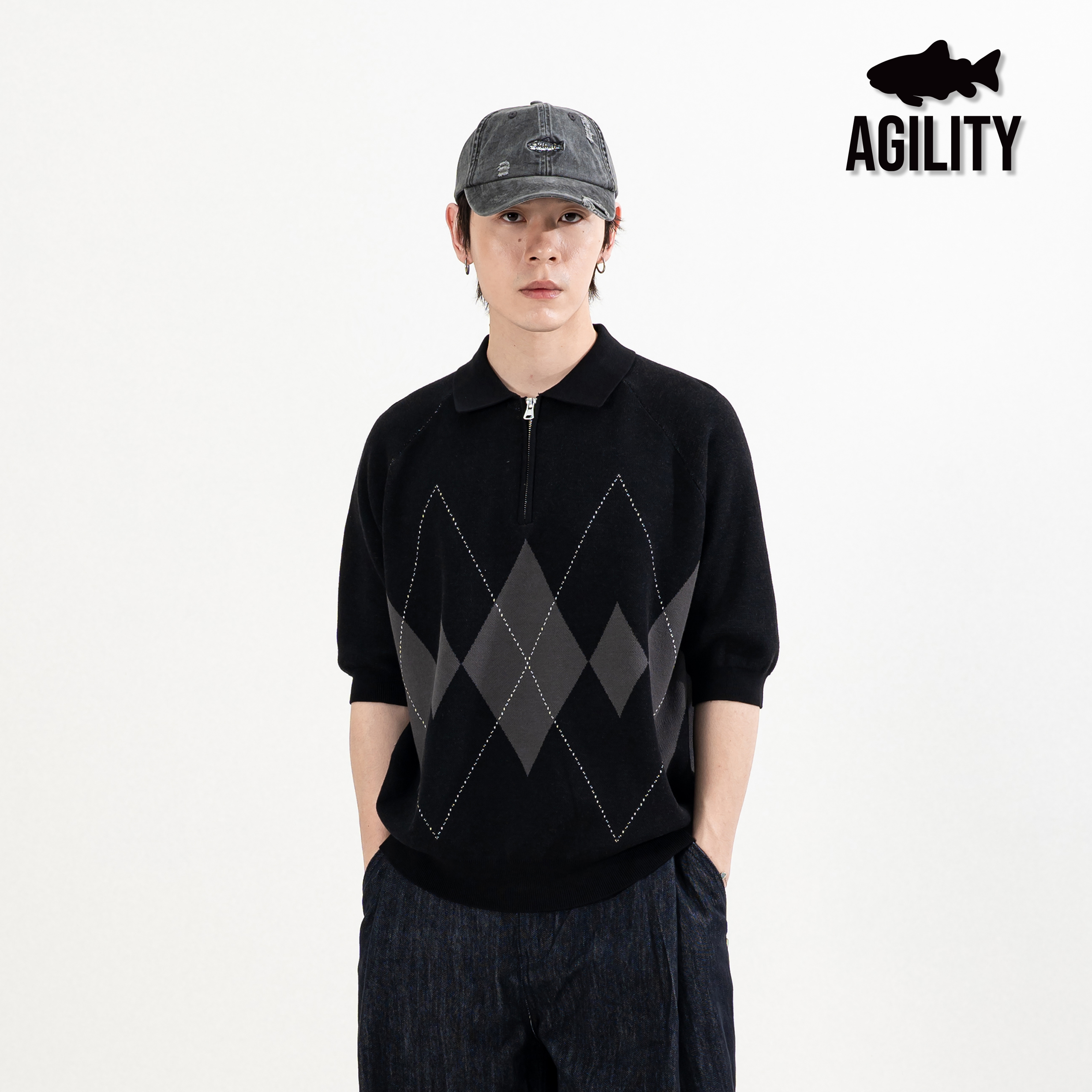 AGILITY Knit Quarter Zip Polo Shirts 提花 針織 短袖 Polo衫 [MS03]
