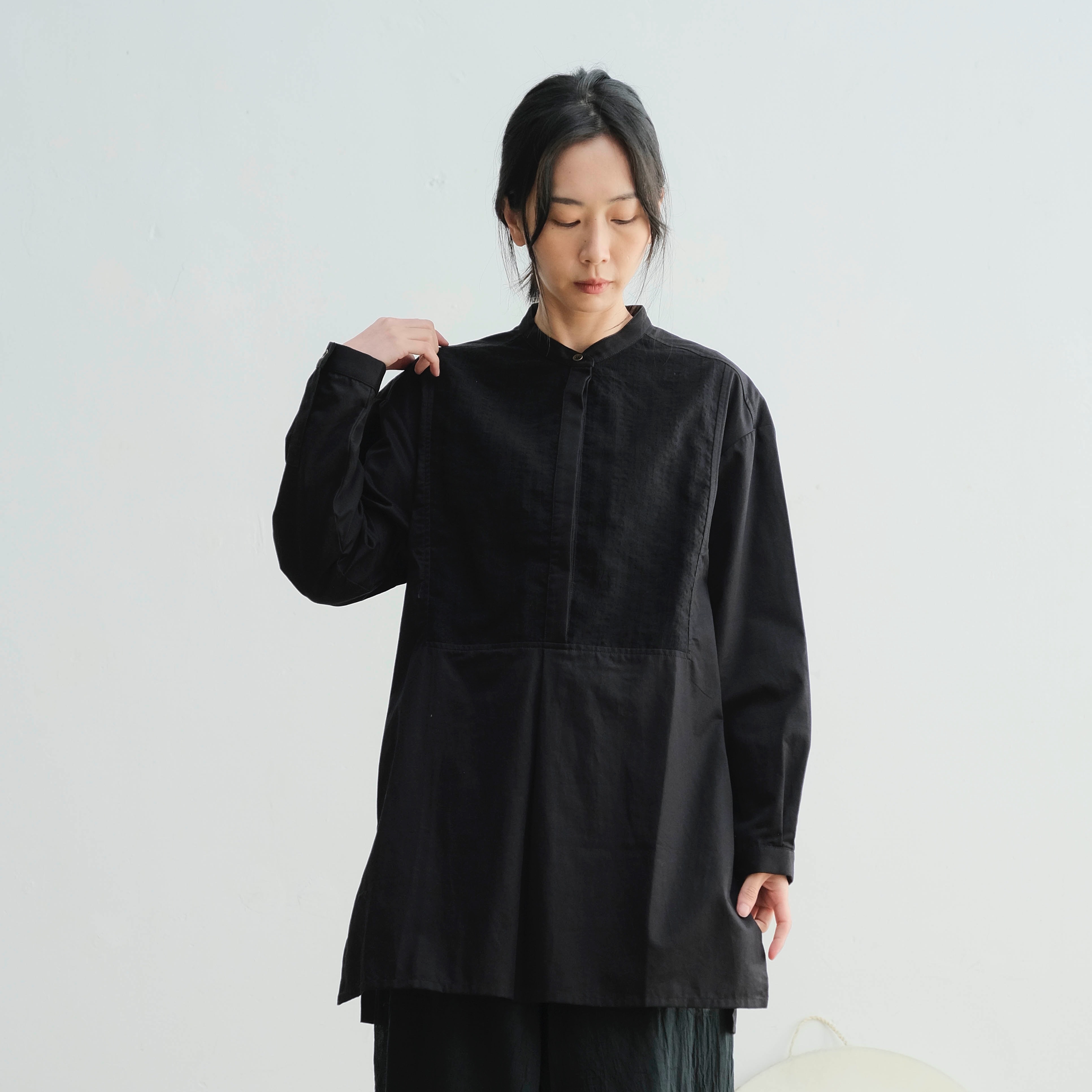 OMAKE.jp 蕾絲拼接長衫DressShirts 黑