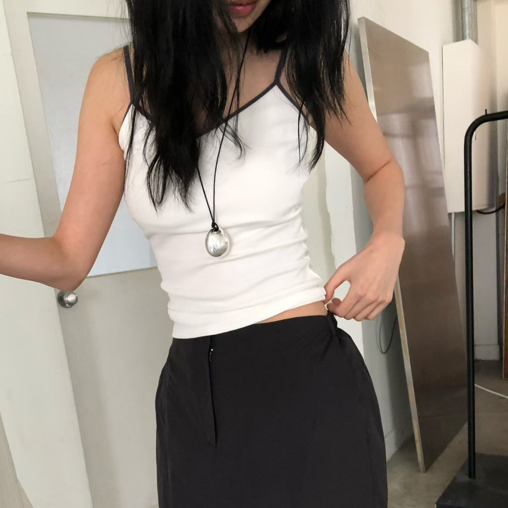 配色滾邊細肩帶V領長版背心BraTop / 3色