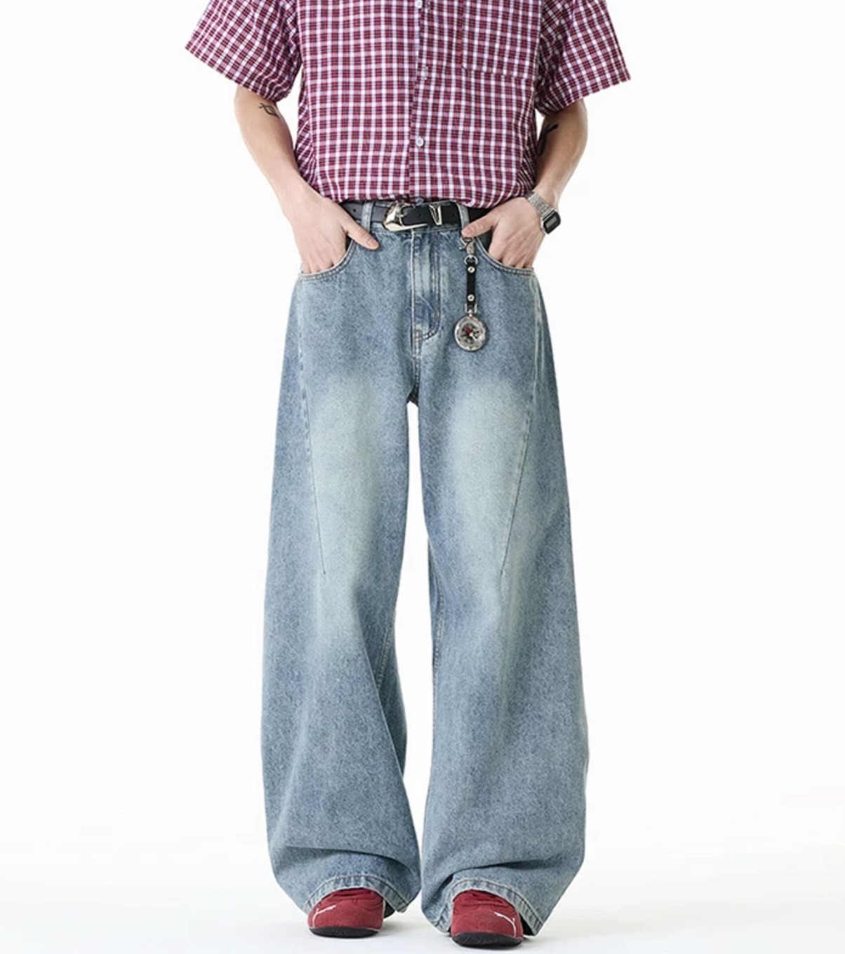 (GOAL) 美式斜切闊腿直筒牛仔褲 SL3010