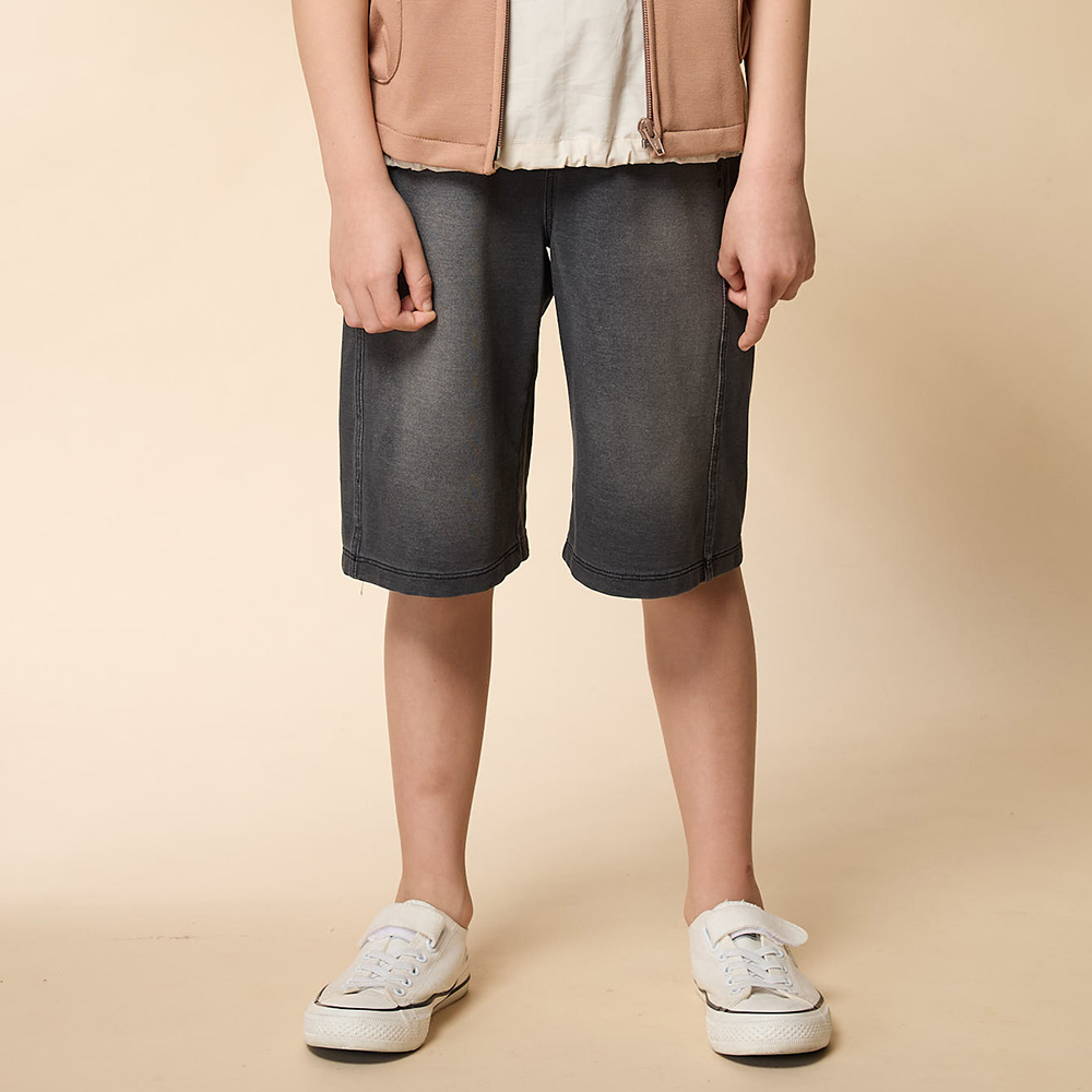 PIPPY 帥氣仿牛仔6分短褲  灰