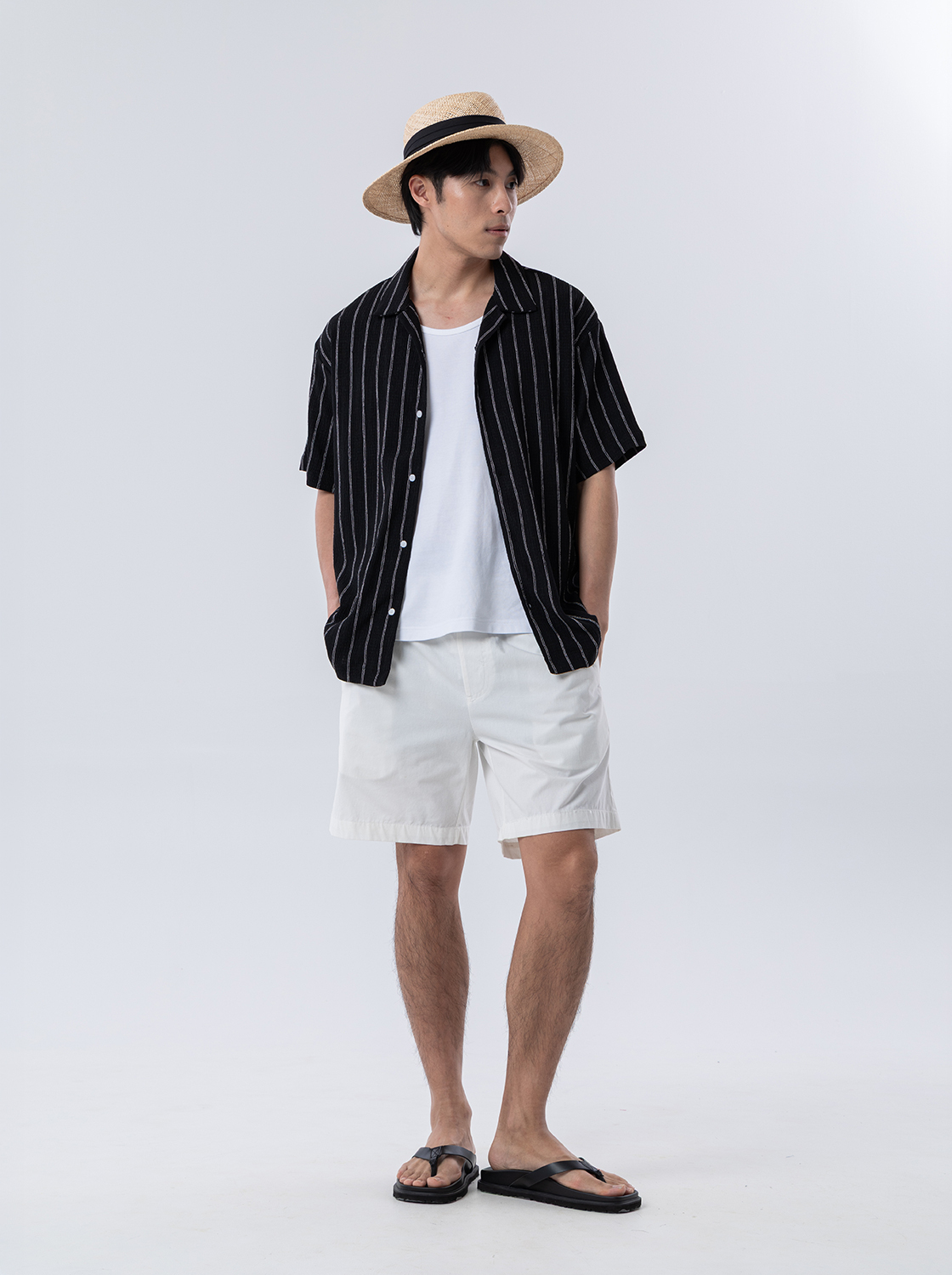 條紋肌理感短袖襯衫