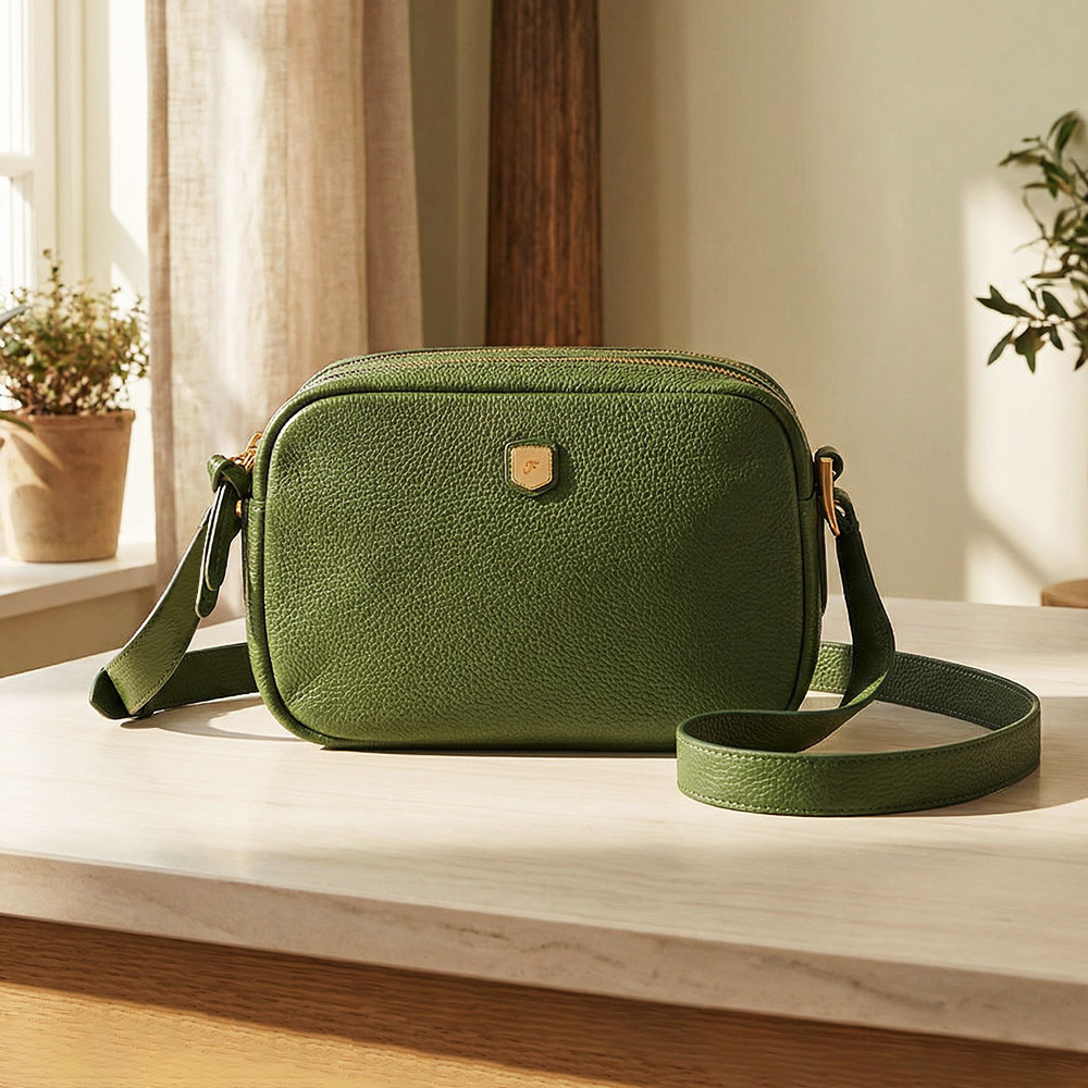 Danni 真皮相機斜背包-綠色 ZB11121314