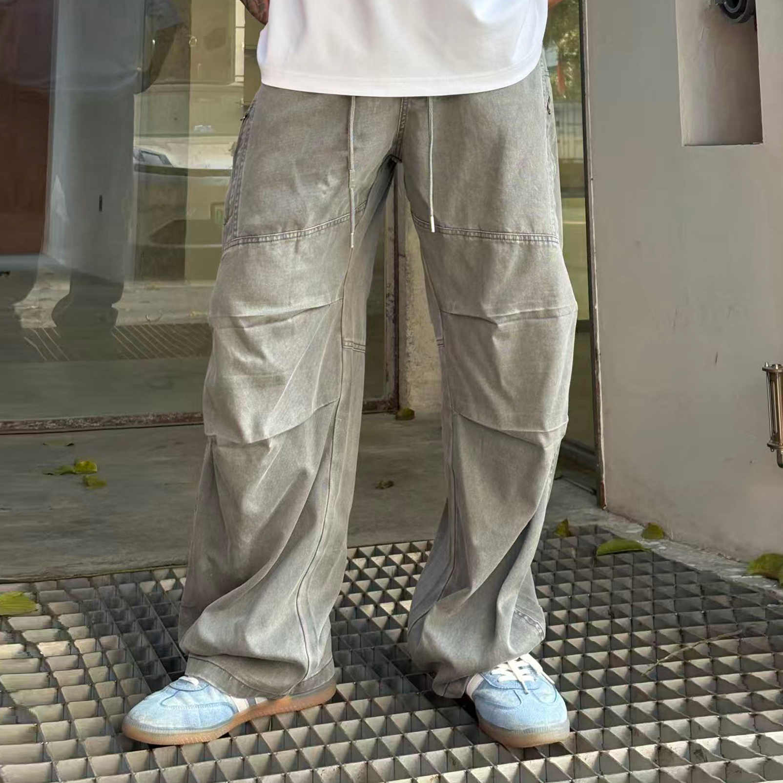 XCTRL 口袋拉鏈水洗長褲-灰