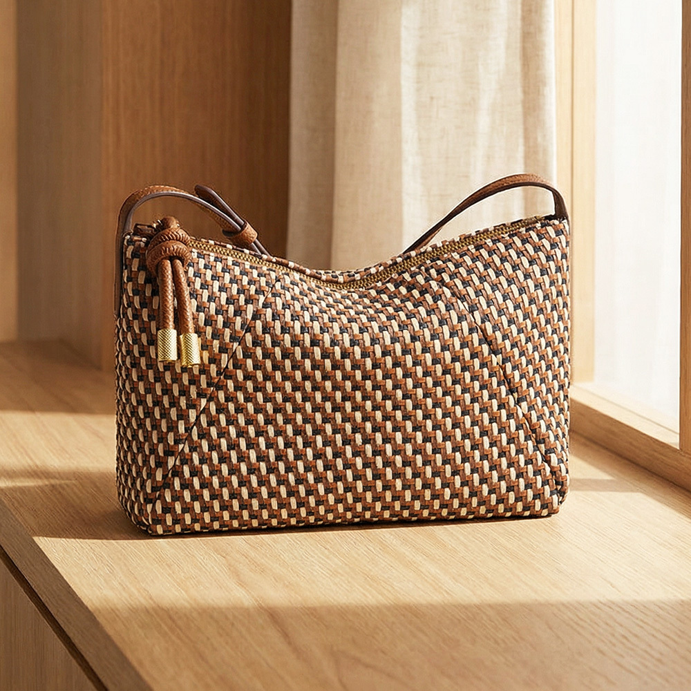 Willa 真皮斜背包-棕色拼接 ZB11220249