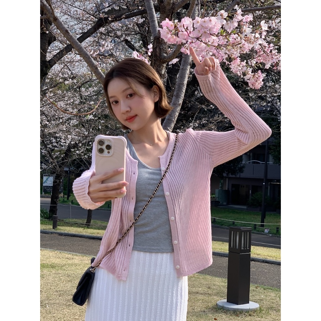 【imfine】櫻花星冰樂 開釦薄針織罩衫 #7647