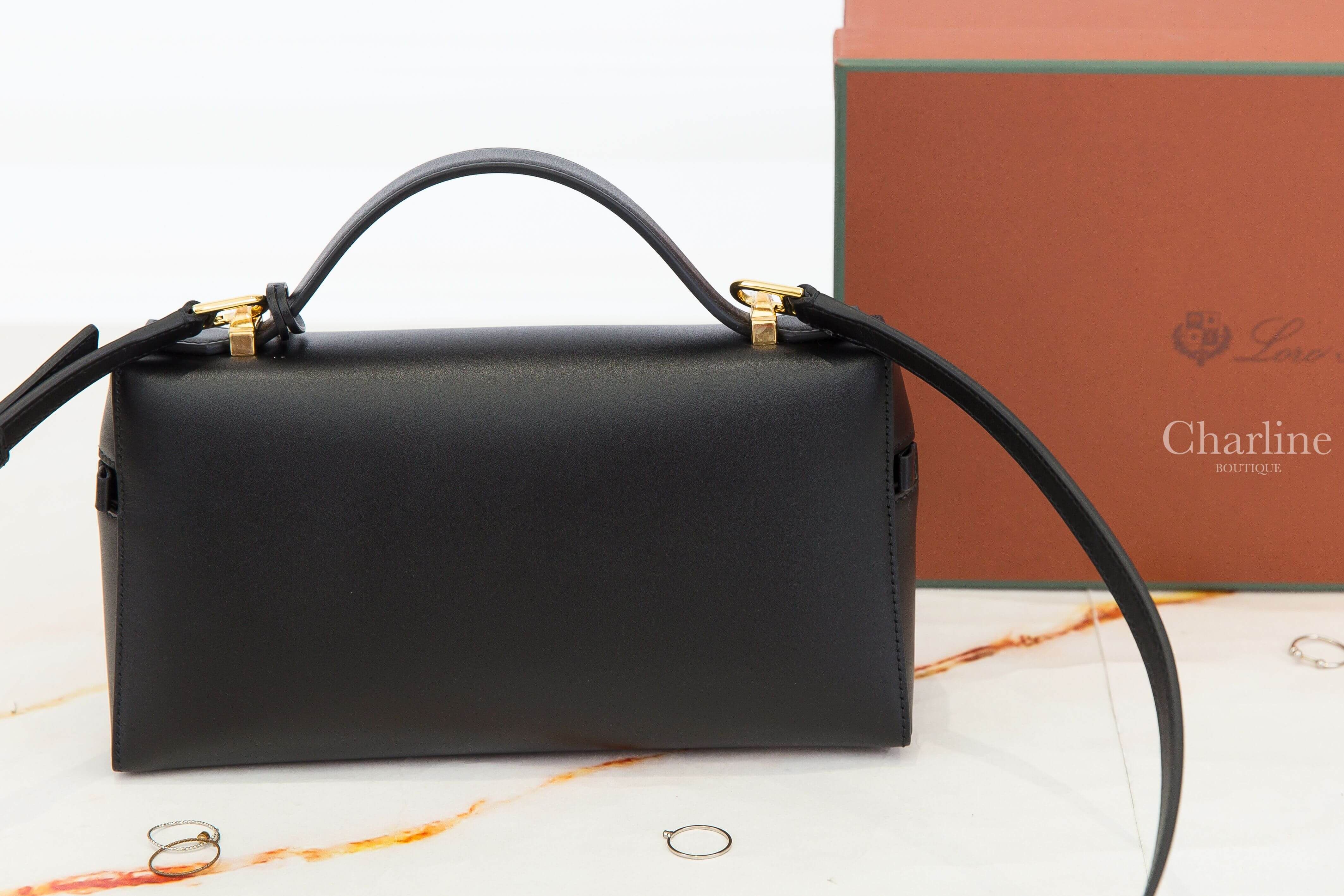 Loro Piana Extra Bag L23 黑色小牛皮金色鎖頭手提肩背包-Charline Boutique 精品代購