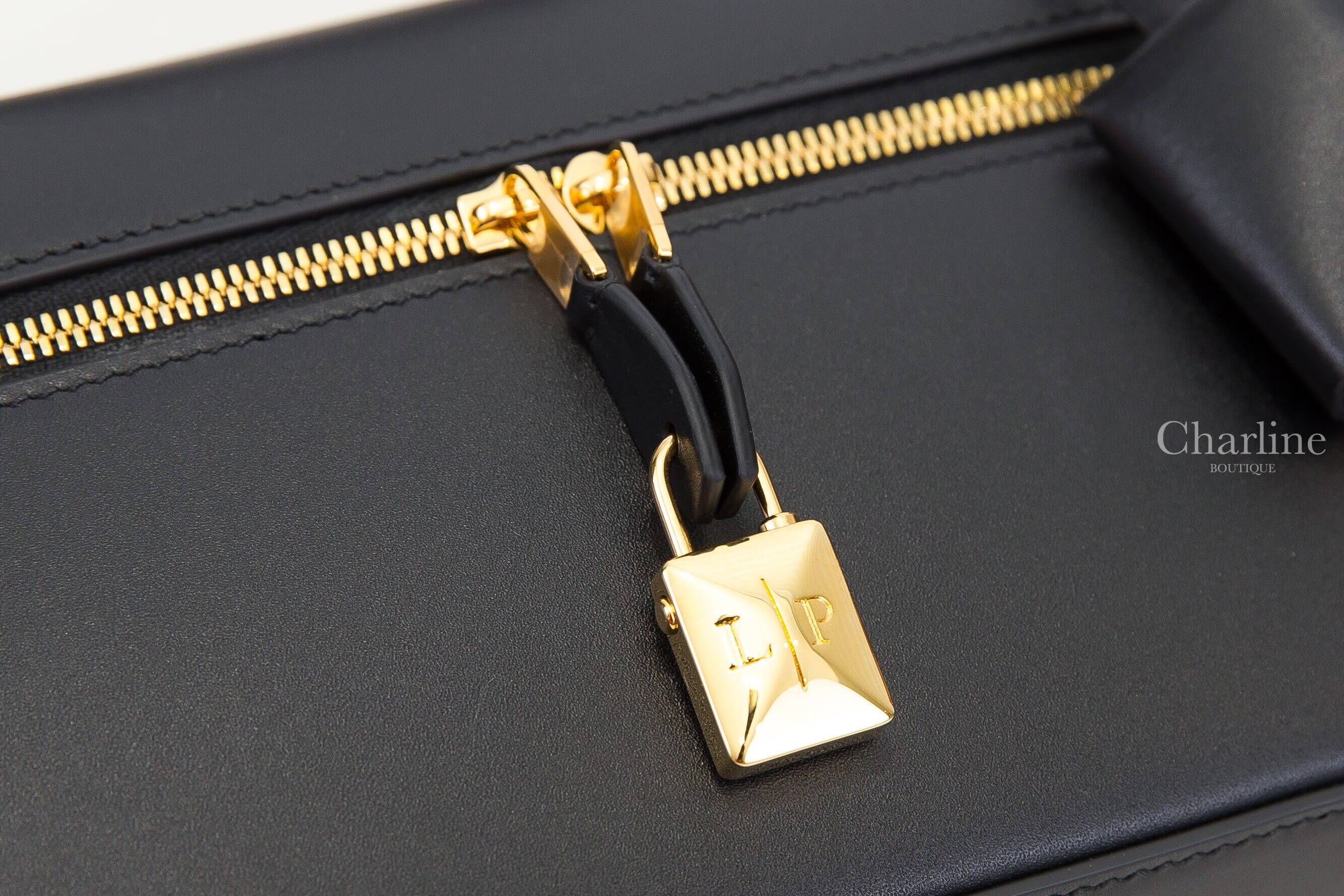 Loro Piana Extra Bag L23 黑色小牛皮金色鎖頭手提肩背包