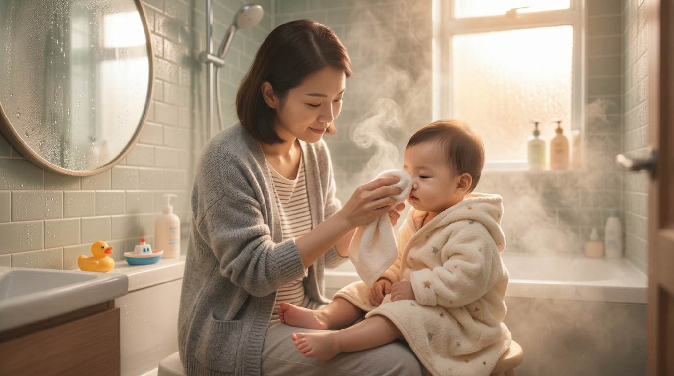 BB 鼻塞舒緩方法,包括溫熱毛巾及蒸氣護理