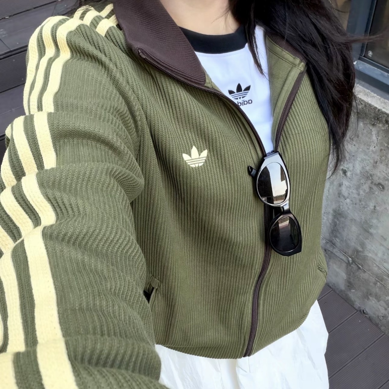 ADIDAS ORIGINALS 橄欖綠 華夫格 運動外套 撞色 三葉草 KZ2914
