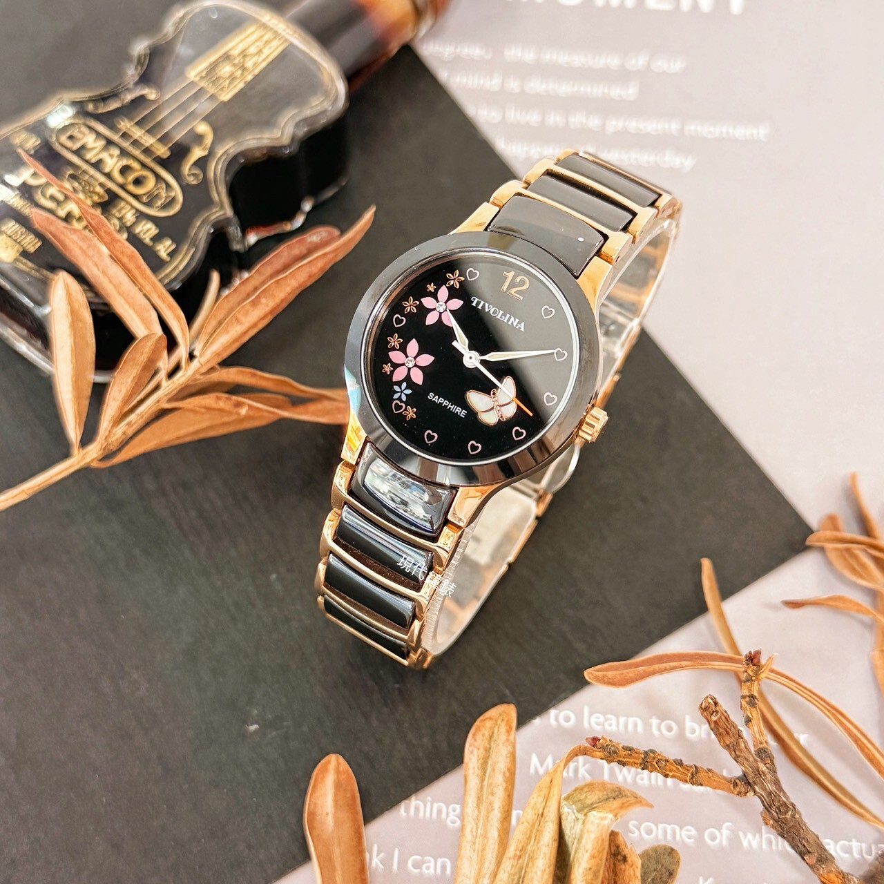 【TIVOLINA小紅帽】蝴蝶飛舞半陶瓷腕錶MAT3739-KP 33mm 現代鐘錶