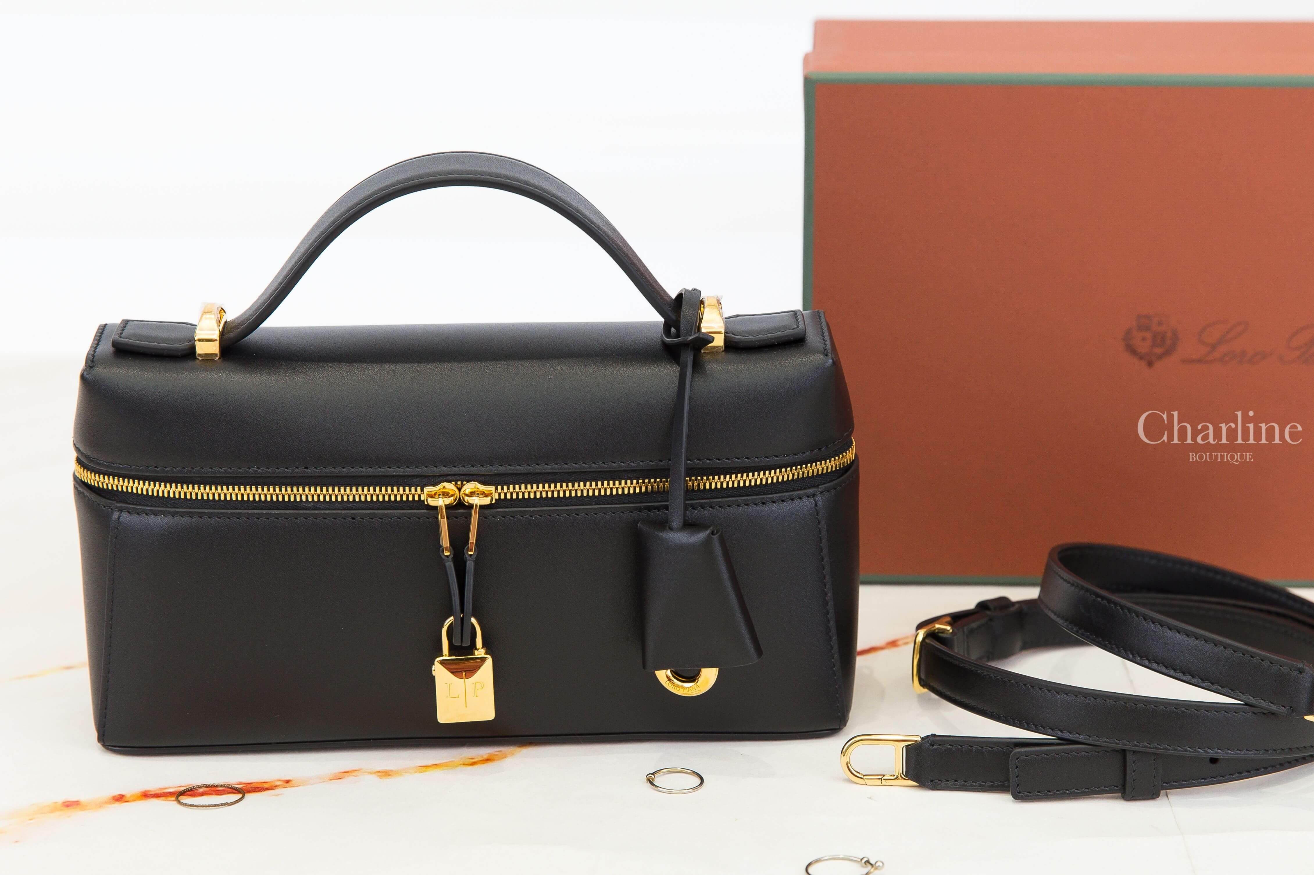 Loro Piana Extra Bag L23 黑色小牛皮金色鎖頭手提肩背包-Charline Boutique 精品代購