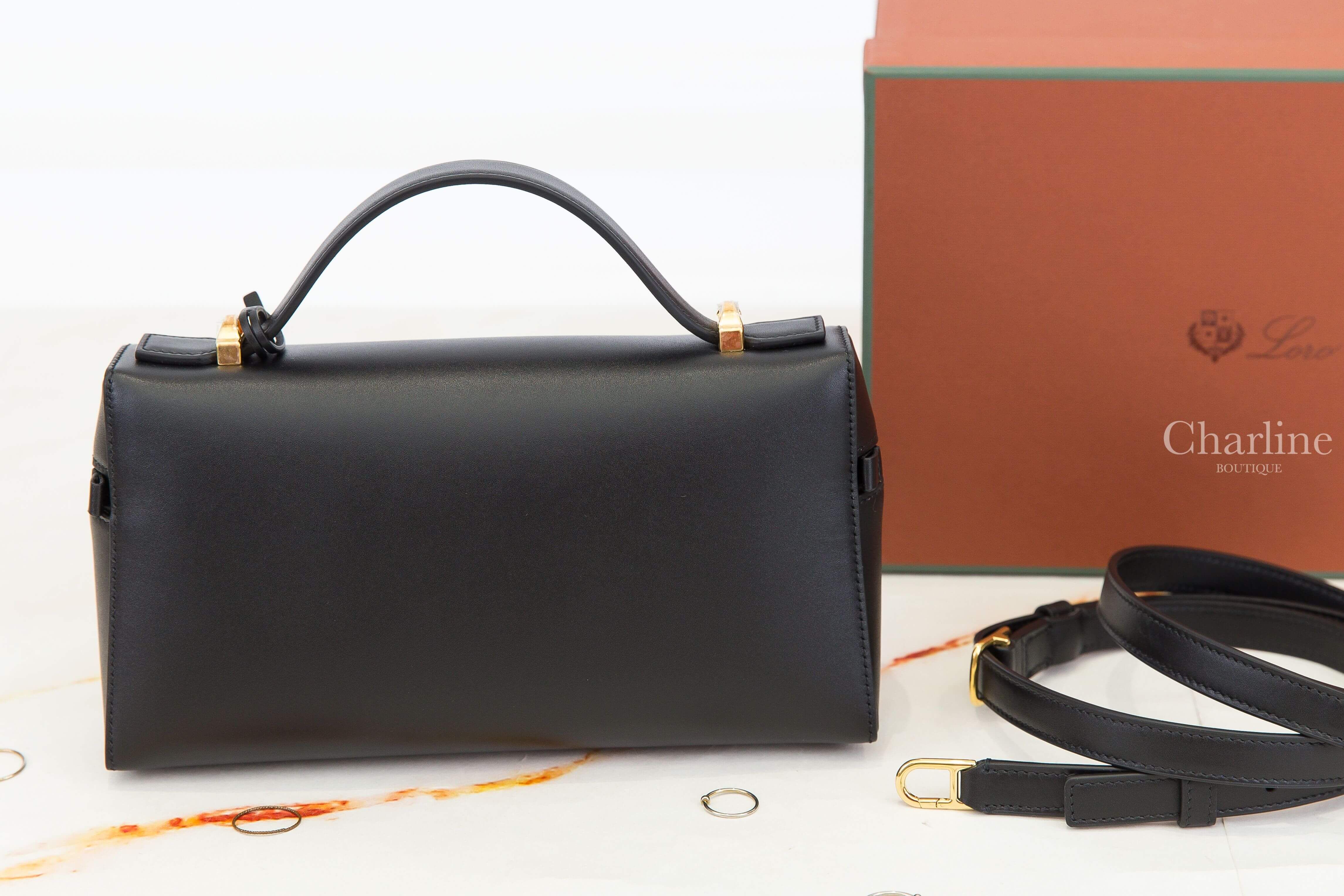 Loro Piana Extra Bag L23 黑色小牛皮金色鎖頭手提肩背包-Charline Boutique 精品代購
