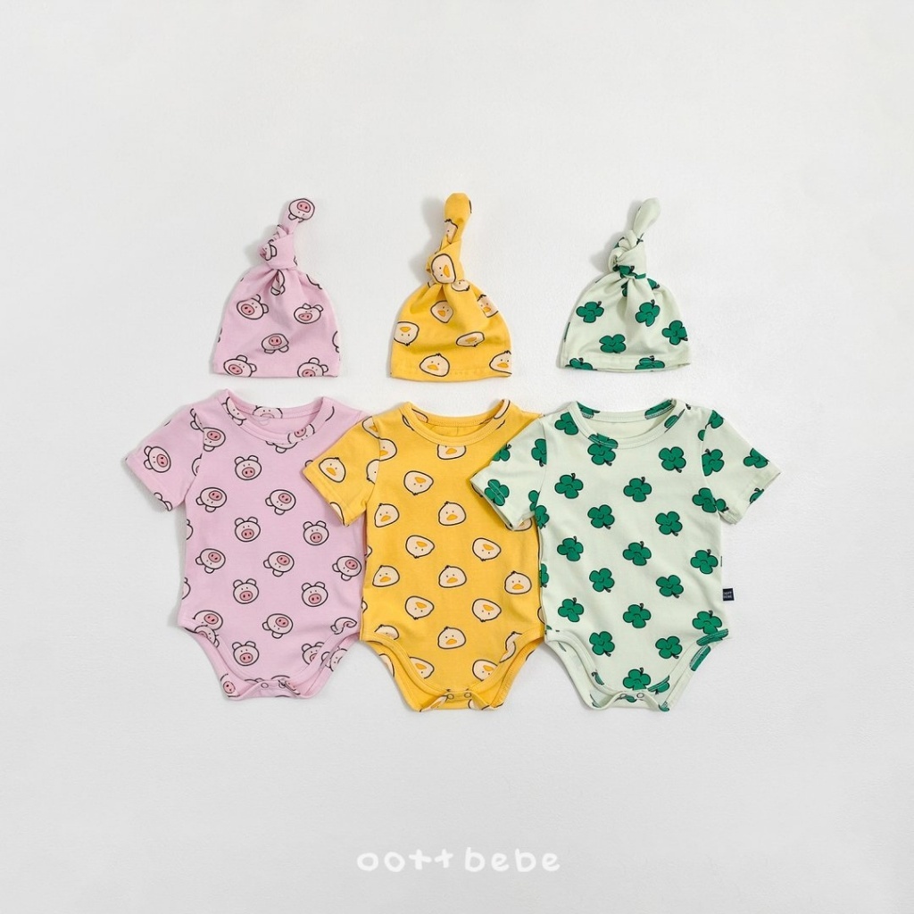韓國🇰🇷OOTTBEBE 童趣滿版印花包屁衣附帽(BS-BM)