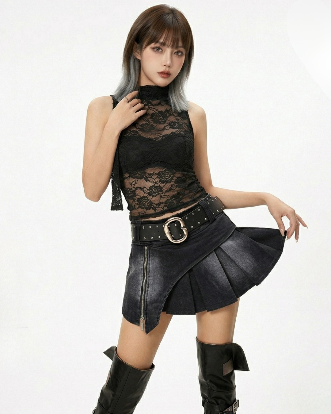 不規則拉鍊短裙