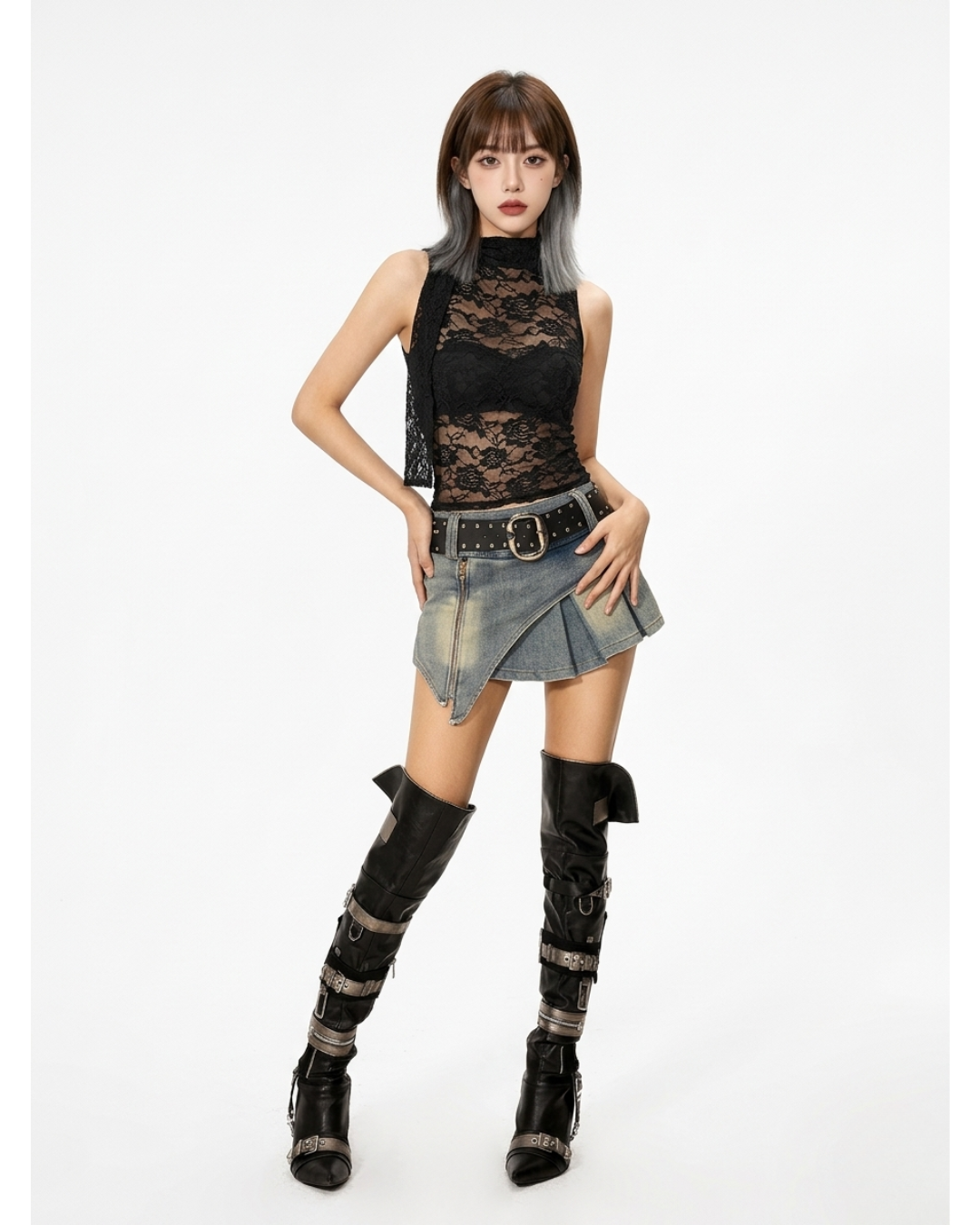 不規則拉鍊短裙