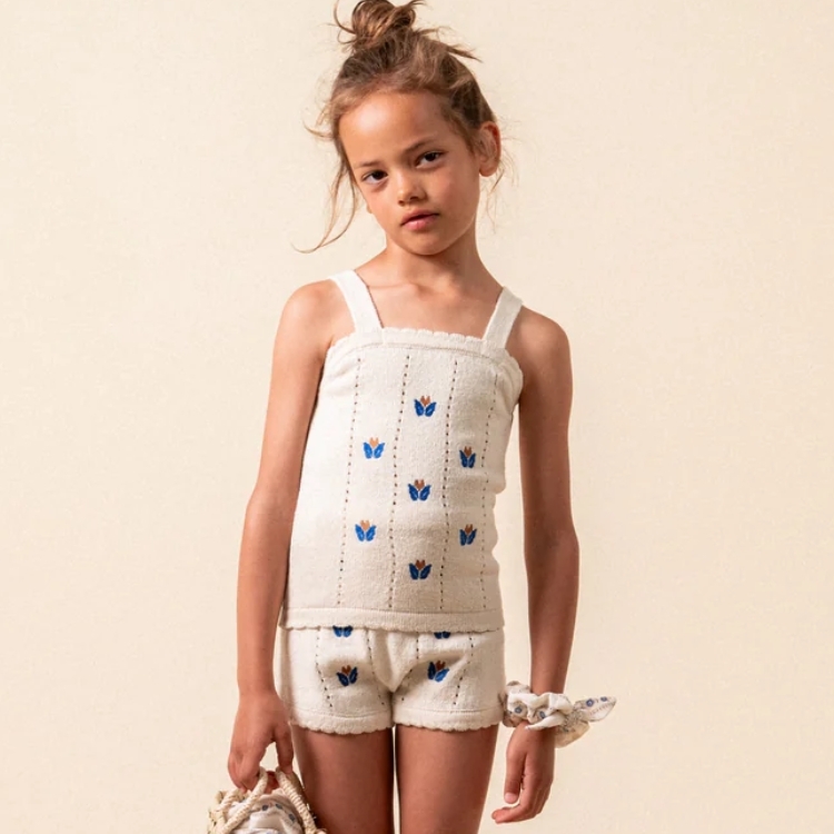 BIRINIT PETIT 花朵刺繡針織吊帶上衣 Knit top with floral embroidery girl