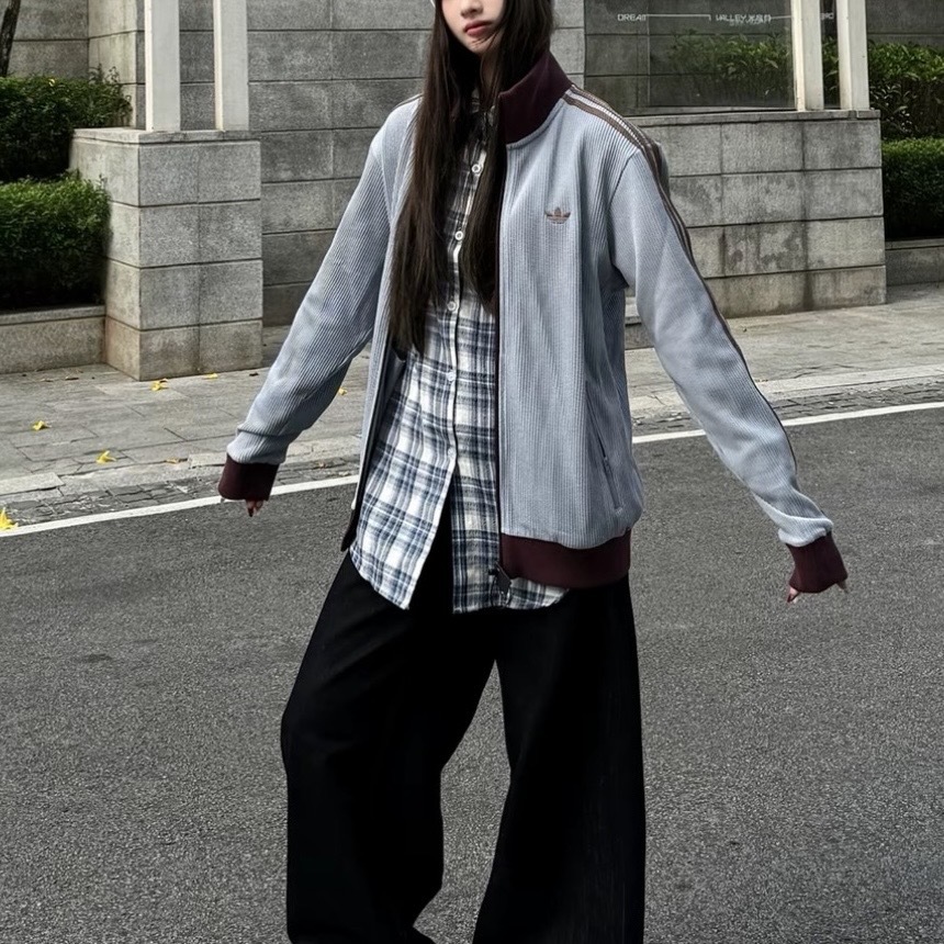 ADIDAS ORIGINALS 灰藍 撞色 華夫格 運動外套 三葉草 KY5770