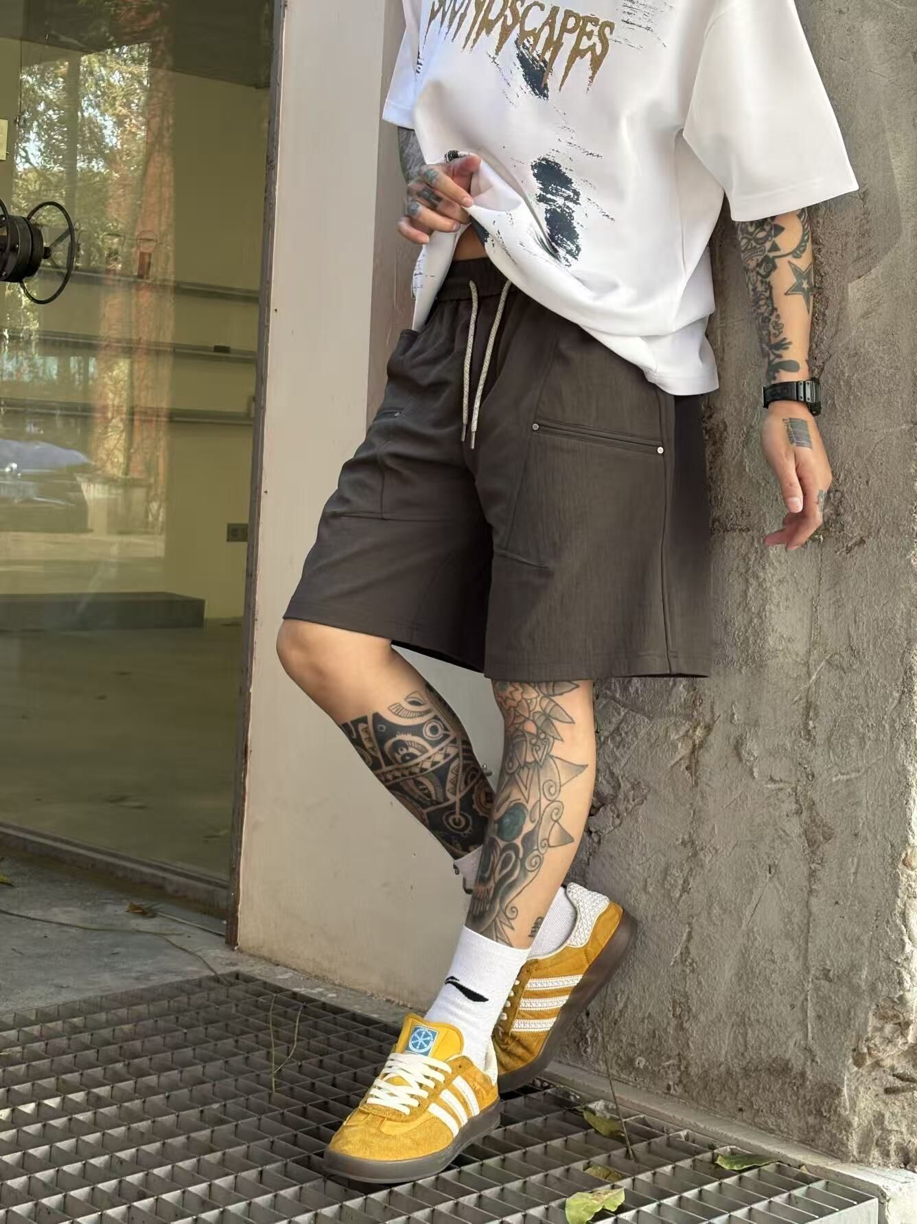 XCTRL 偽開口鬆緊短褲-灰綠