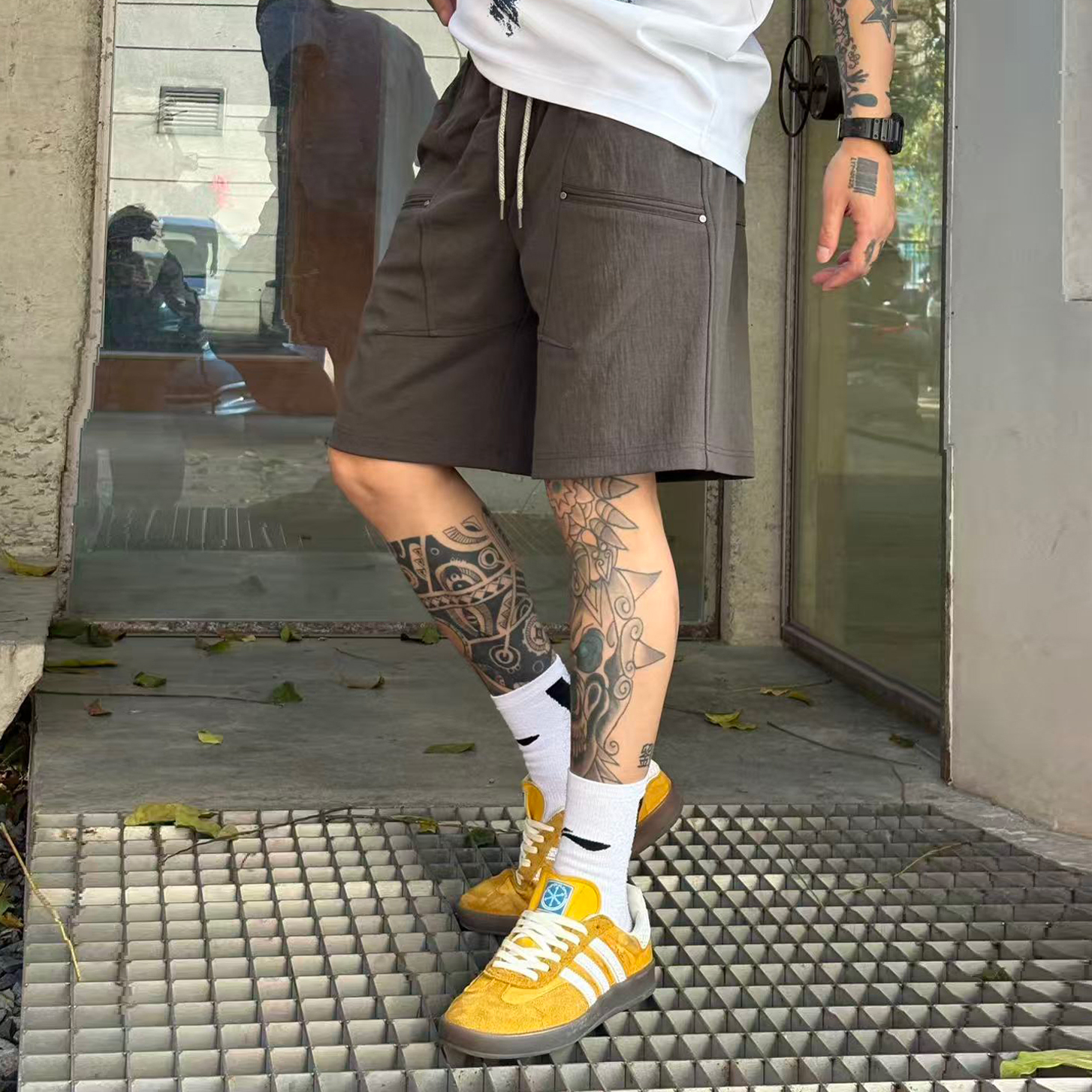 XCTRL 偽開口鬆緊短褲-灰綠