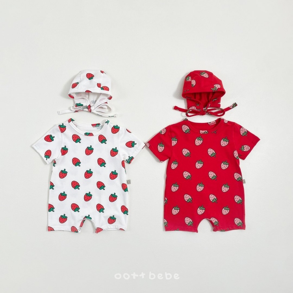 韓國🇰🇷OOTTBEBE 滿版草莓連身衣附帽(BS-BM)