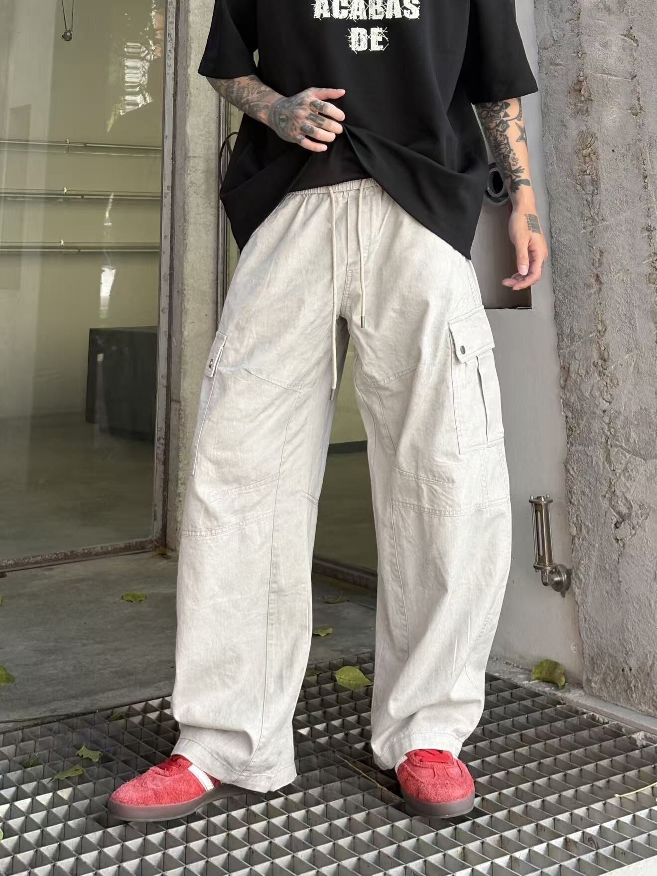 XCTRL 闊腿灰質工裝長褲-灰