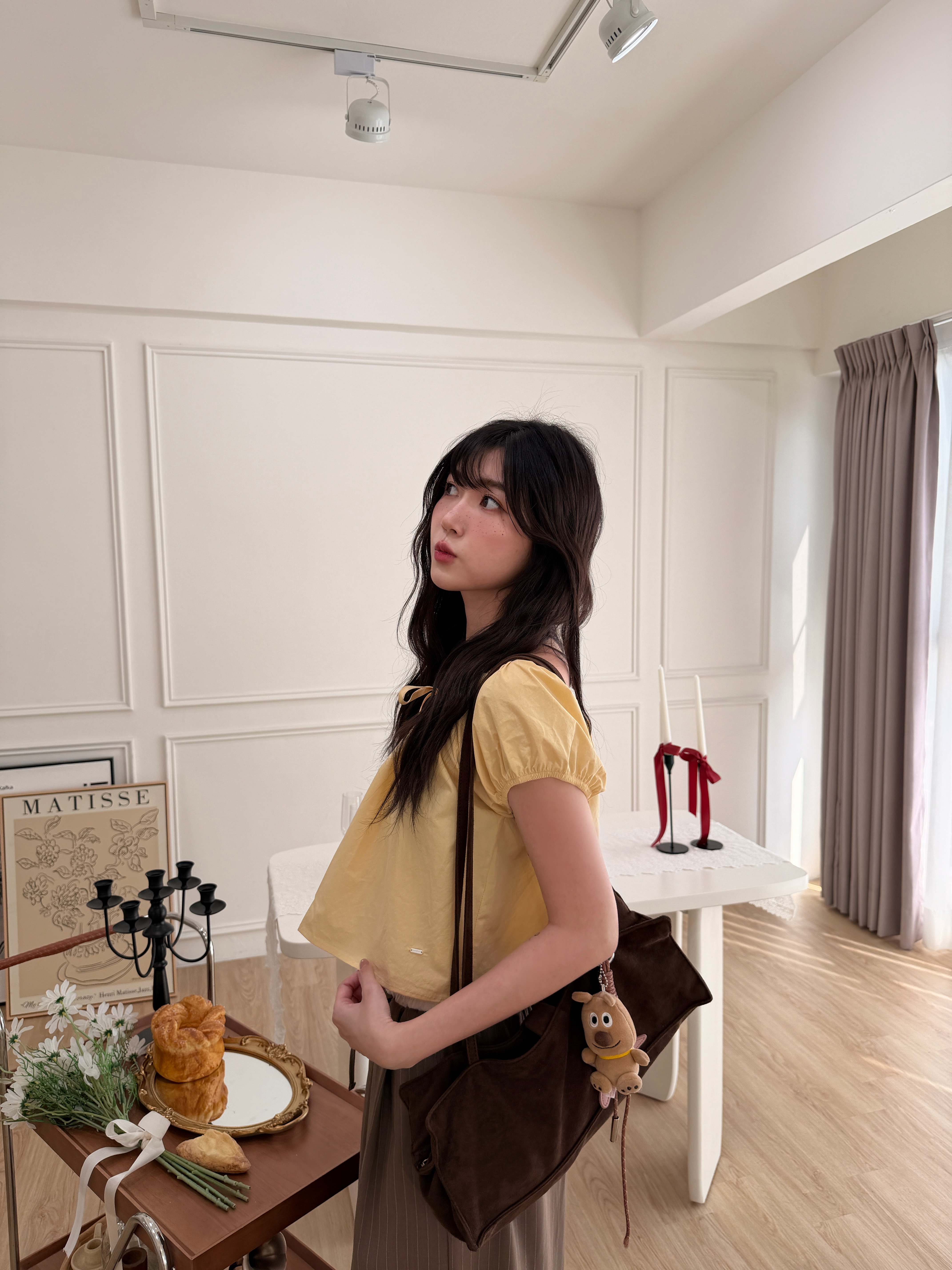 🌷小蓬袖短版上衣 (黃色)