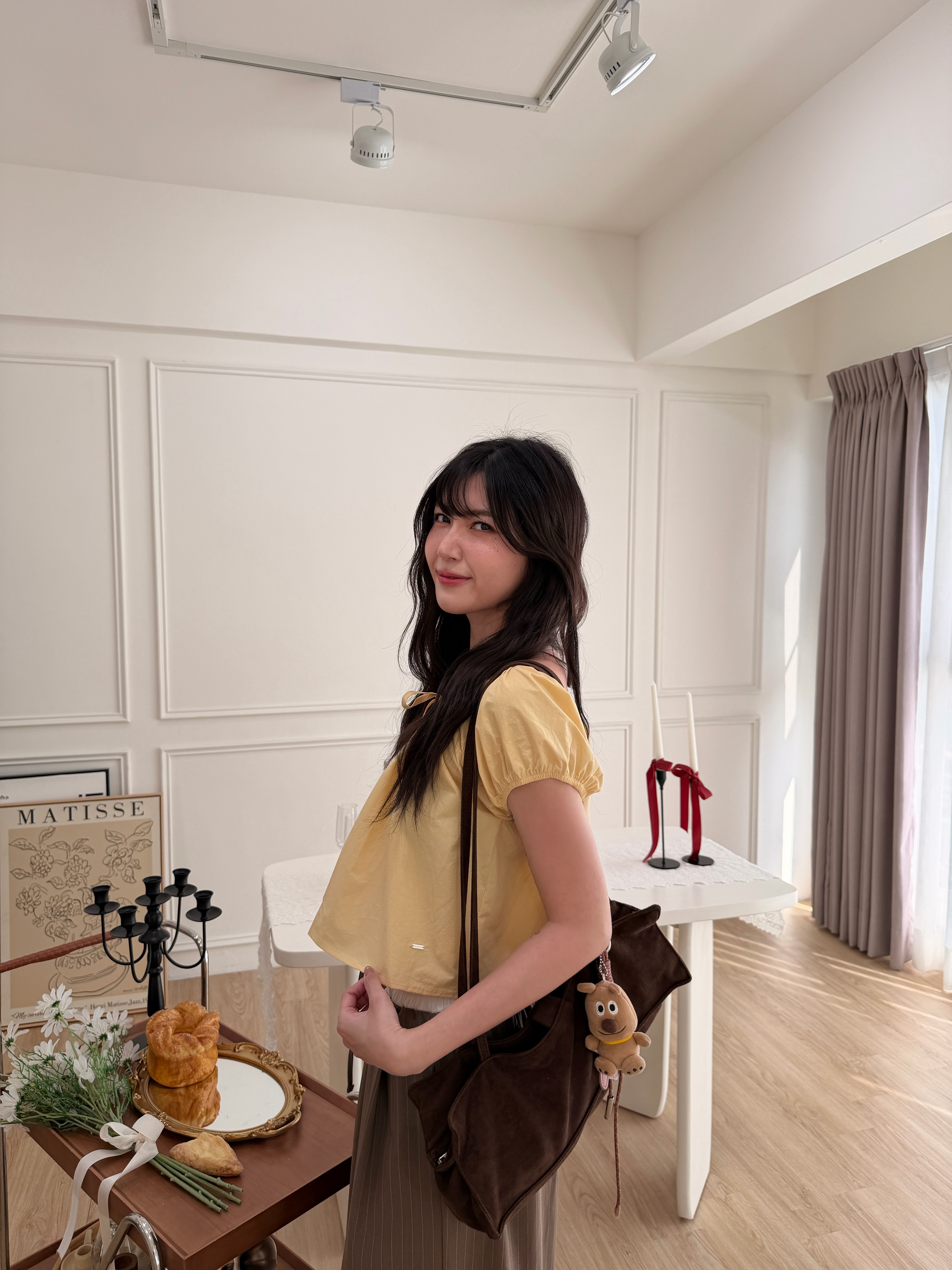 🌷小蓬袖短版上衣 (黃色)