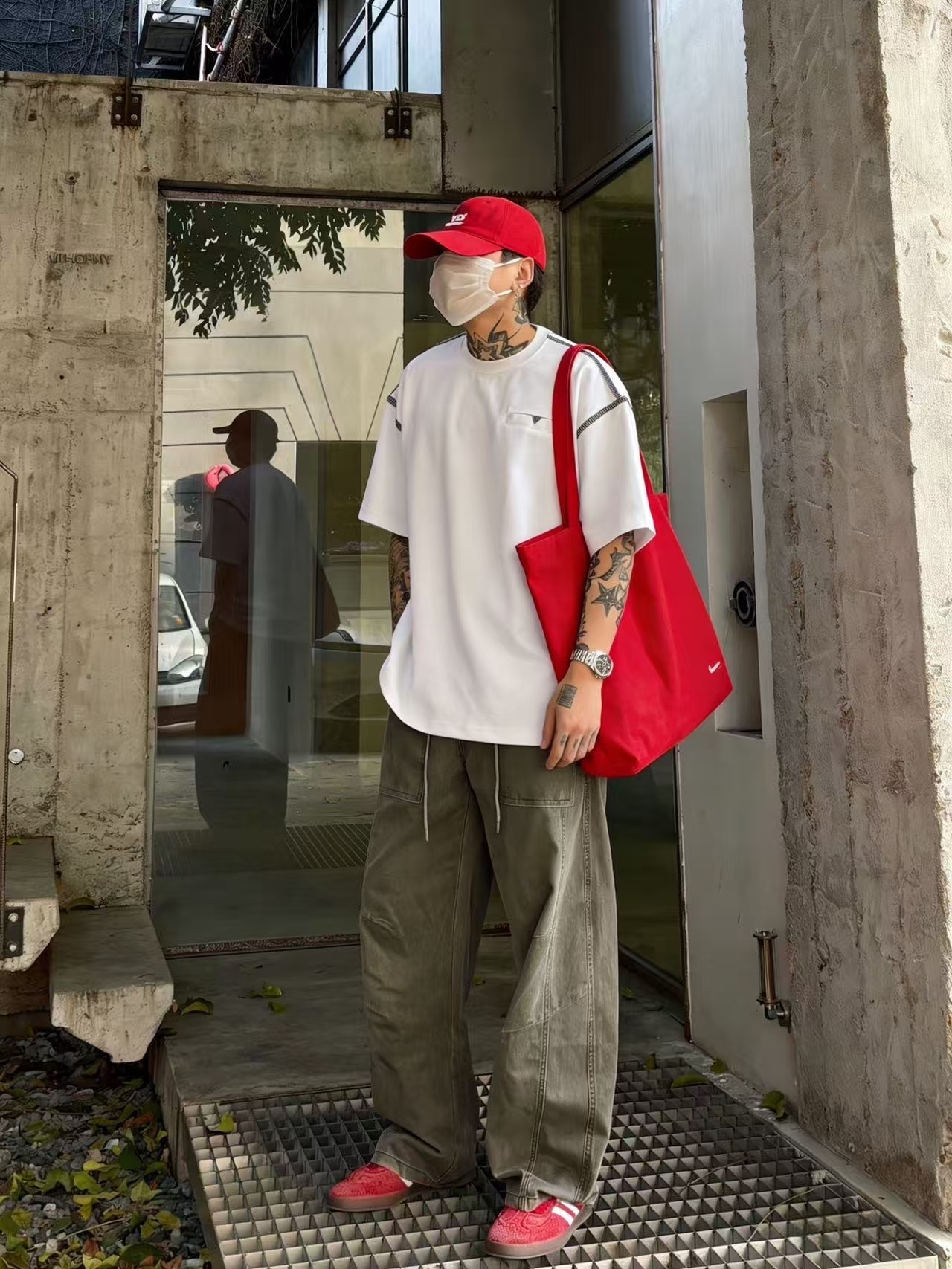 XCTRL 舊化拼接彎刀長褲-灰