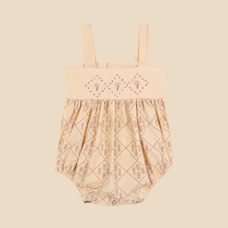 BIRINIT PETIT 菱格紋拼接花朵吊帶包屁衣 Castelflorite embroidered romper baby