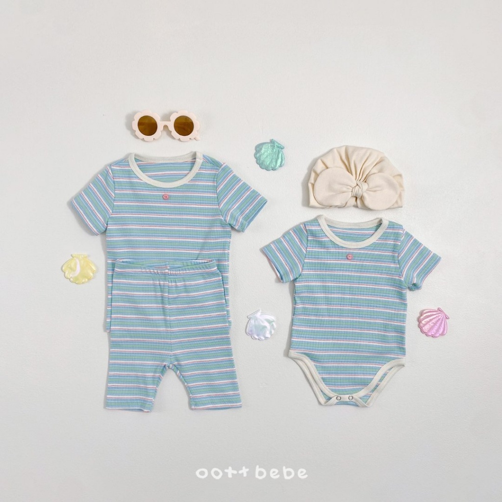 韓國🇰🇷OOTTBEBE 粉彩條紋包屁衣(BS-BM)