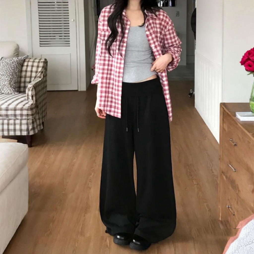 【5.4 截單！首批優惠預訂】韓國反摺高腰抽繩棉質闊褲（4色）