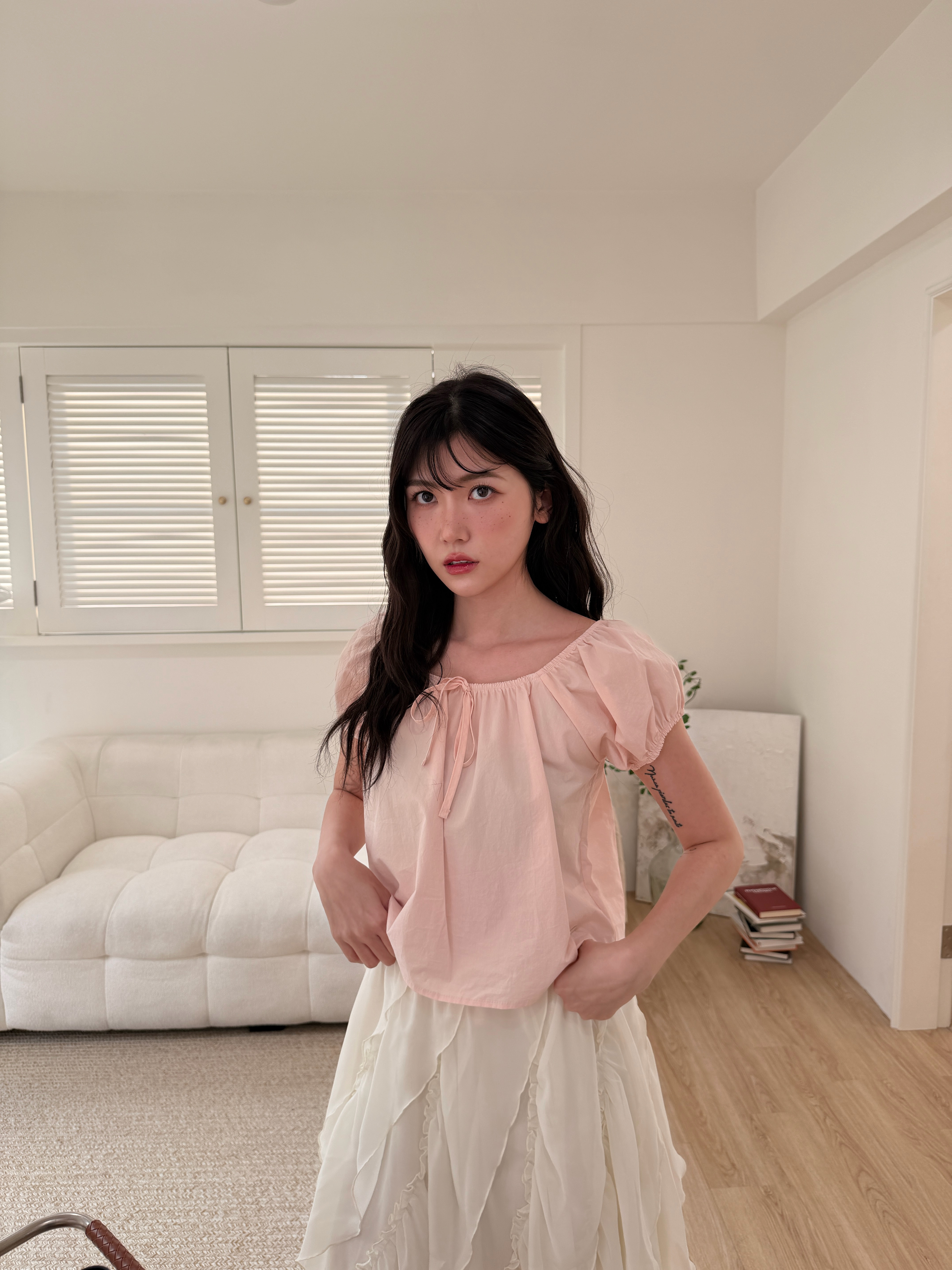 🌷小蓬袖短版上衣 (粉色)