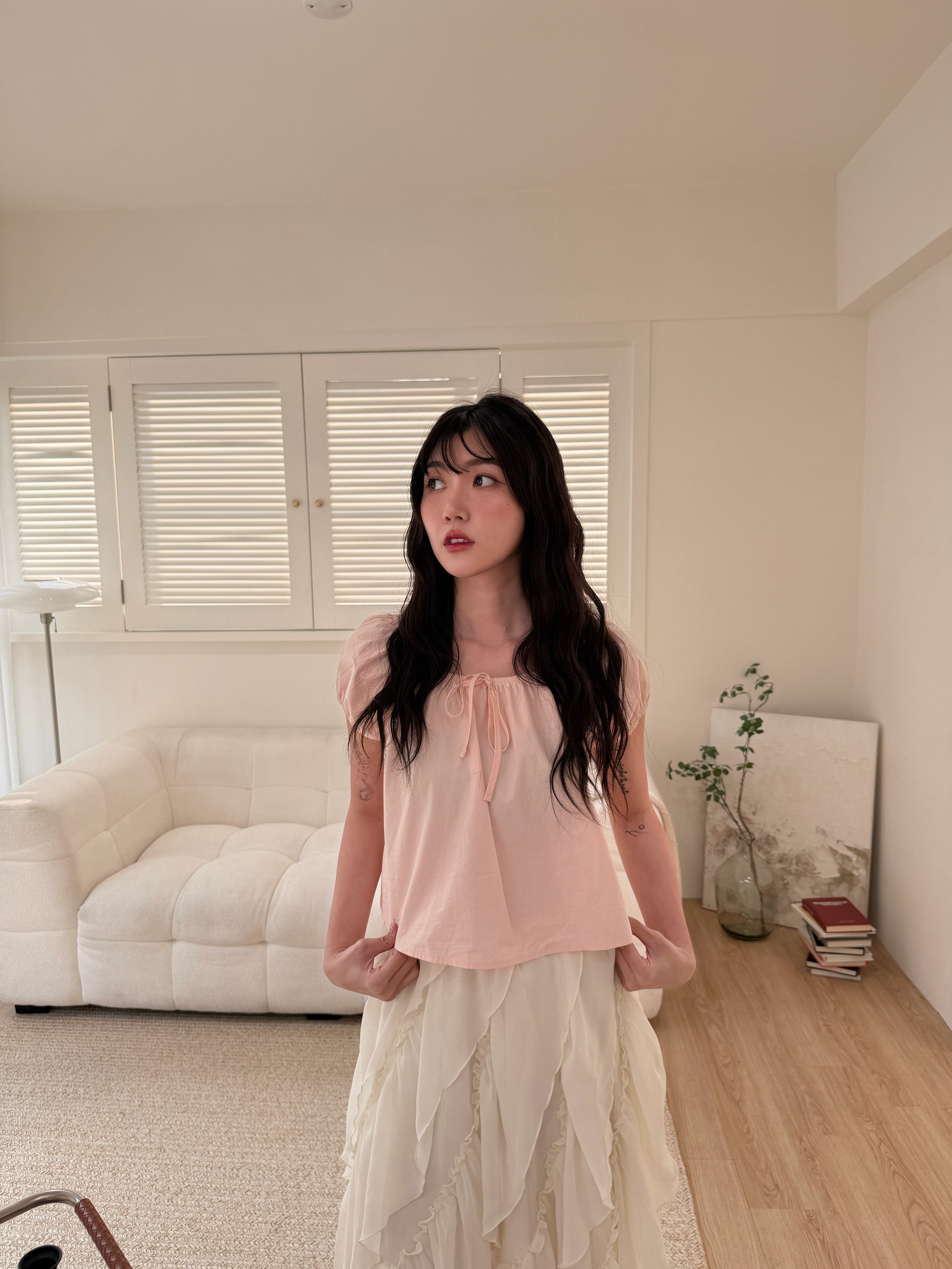 🌷小蓬袖短版上衣 (粉色)