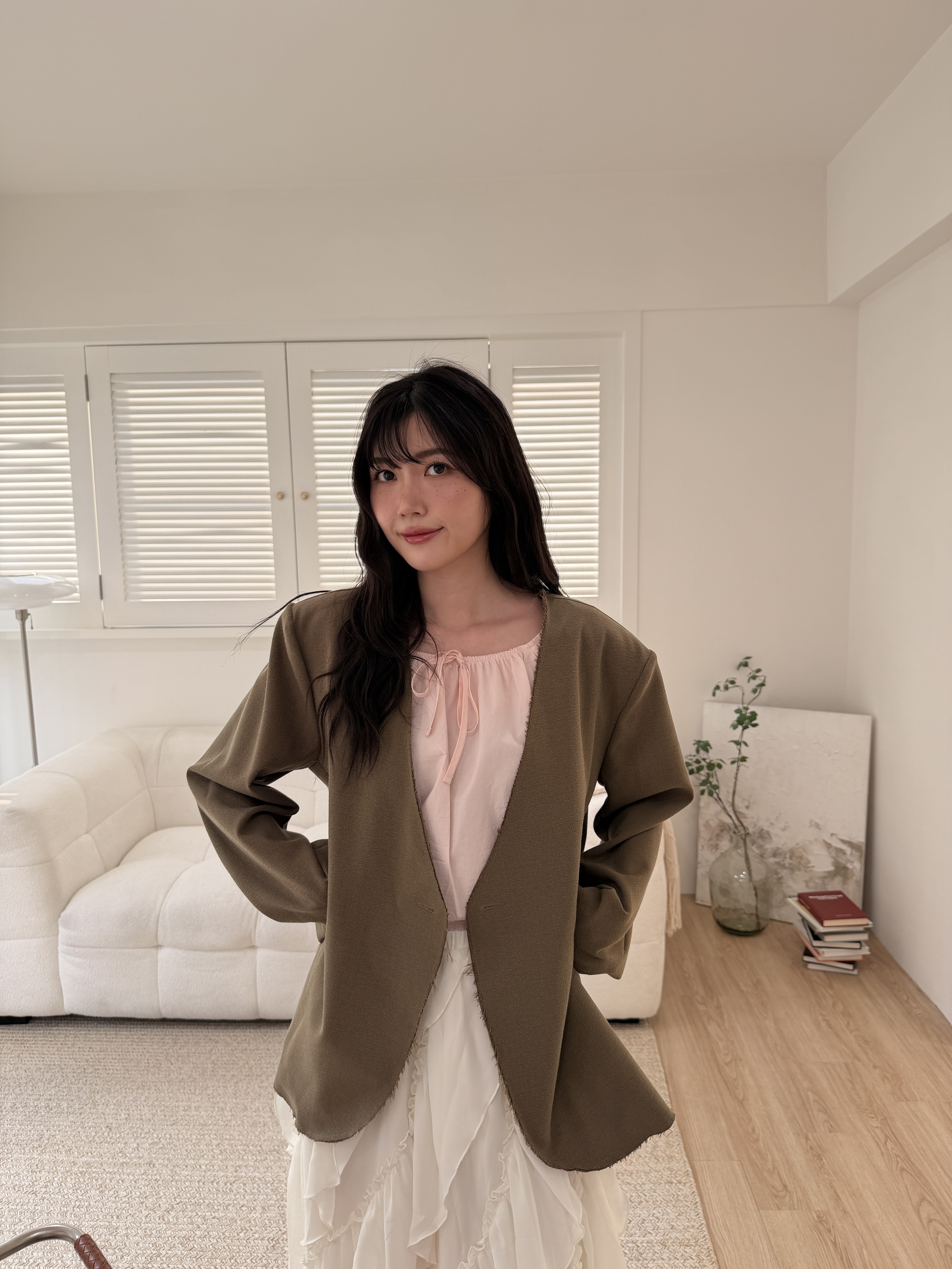 🌷隨性剪裁無領外套