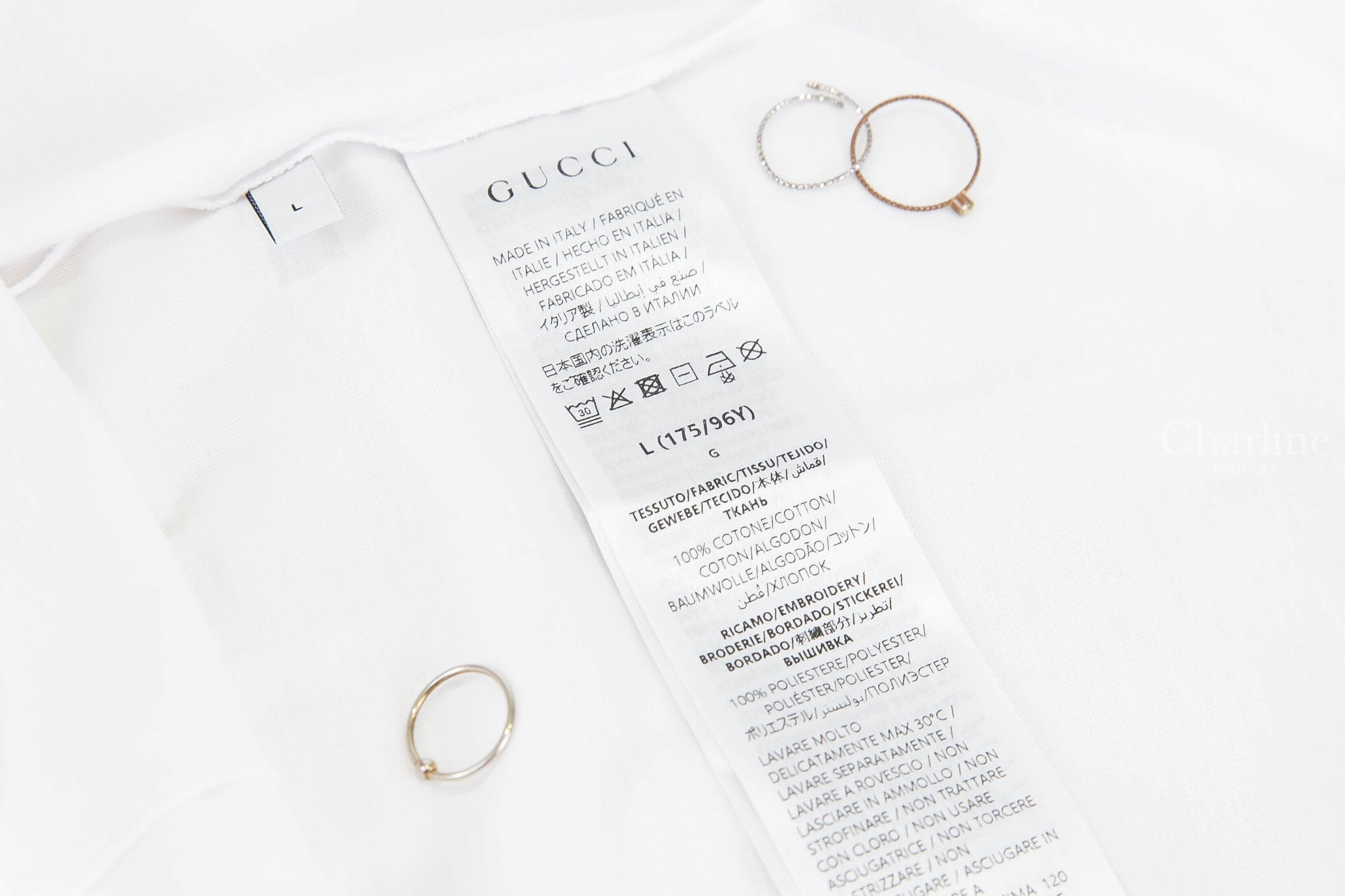 Gucci Cotton Jersey T-shirt With Embroidery 白底紅色滾邊草寫刺繡愛心字母棉質短袖上衣-Charline Boutique 精品代購