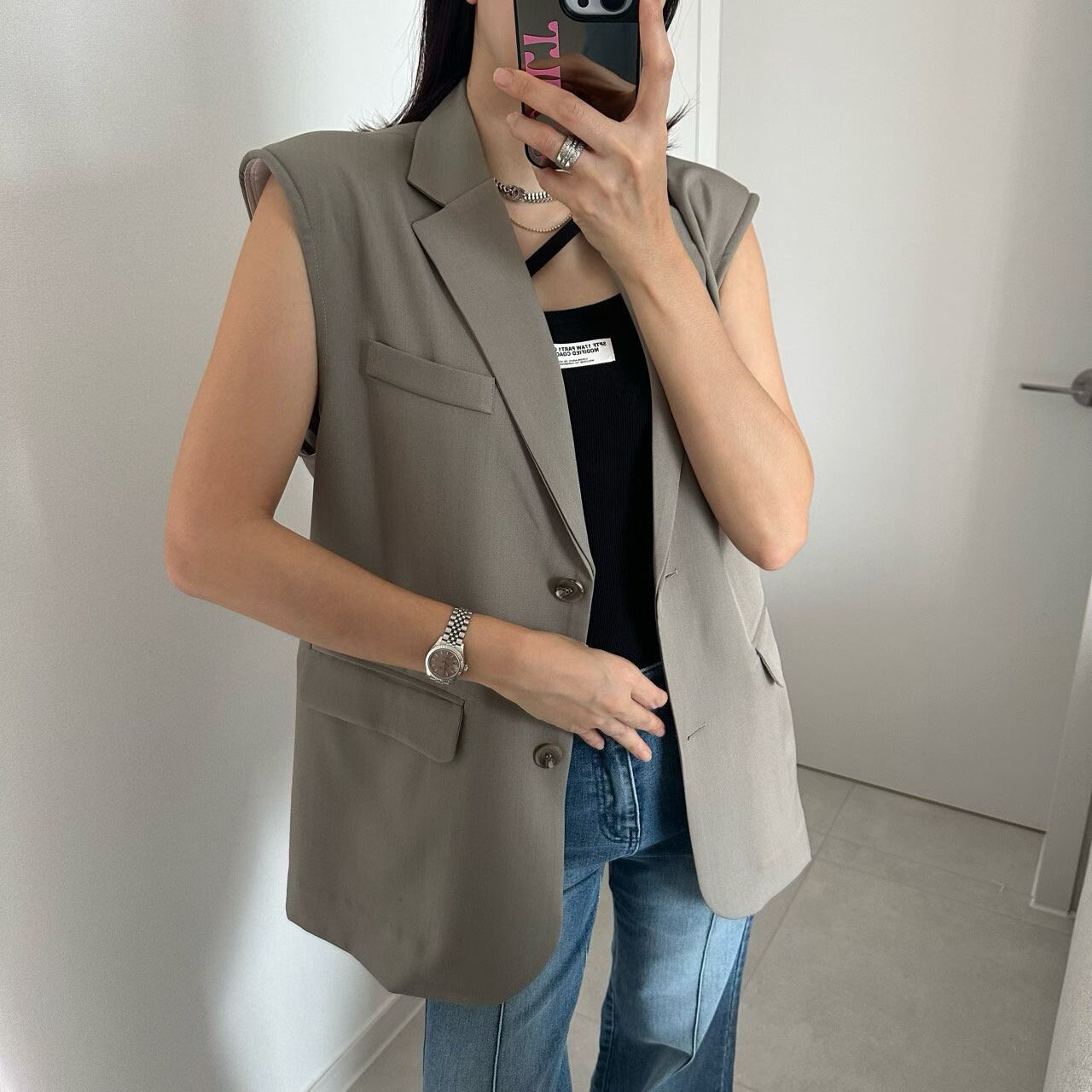 背接紗長版西裝馬甲