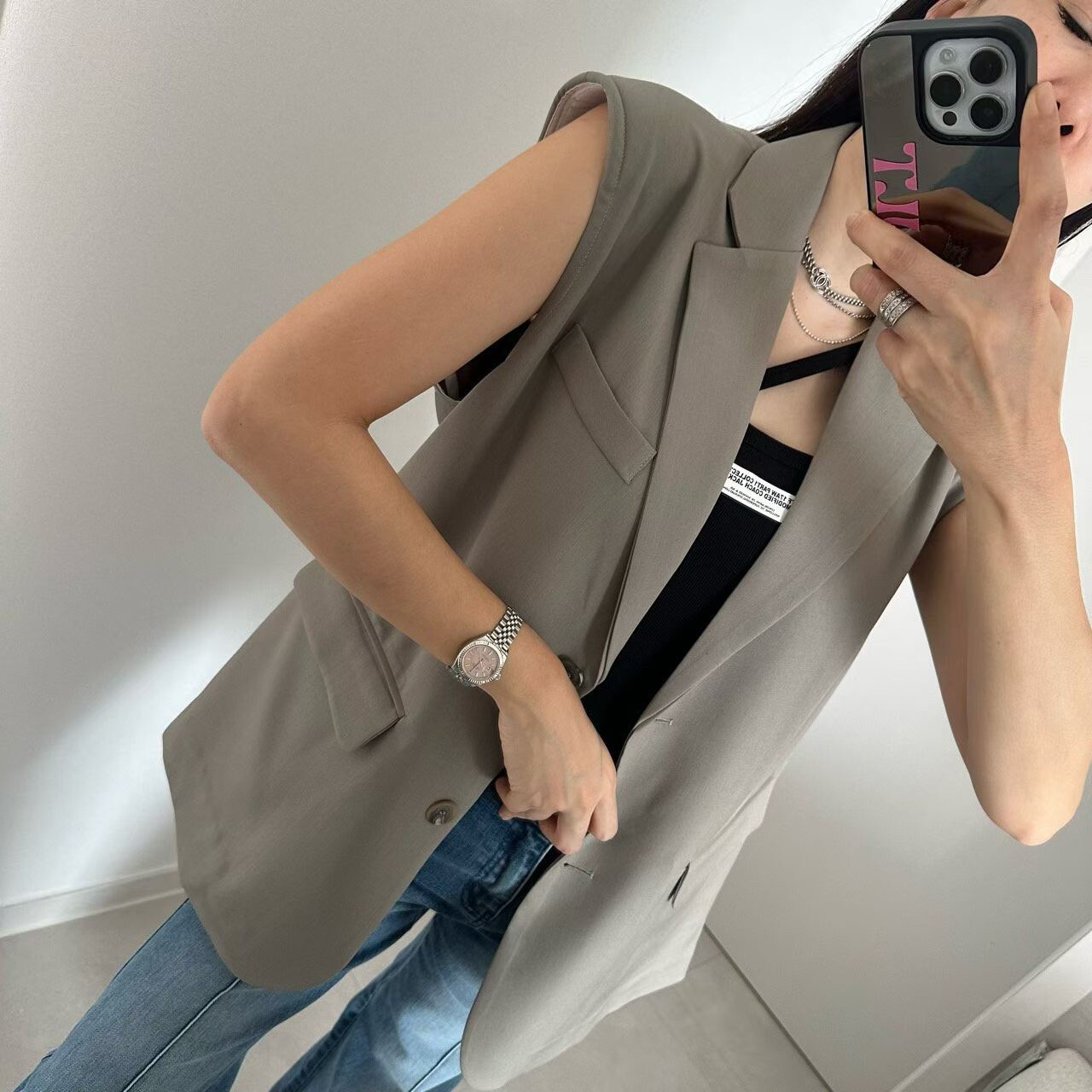 背接紗長版西裝馬甲