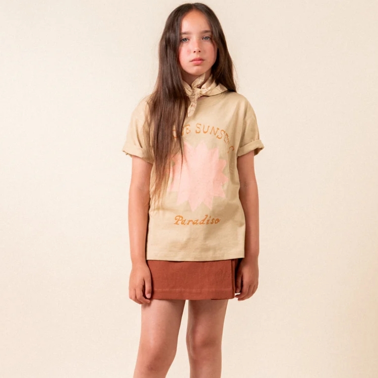 BIRINIT PETIT 側釦裝飾壓褶短裙 Chocolat mini skirt girl