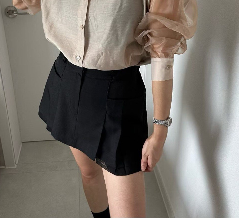 襯雪紡紗西裝短褲