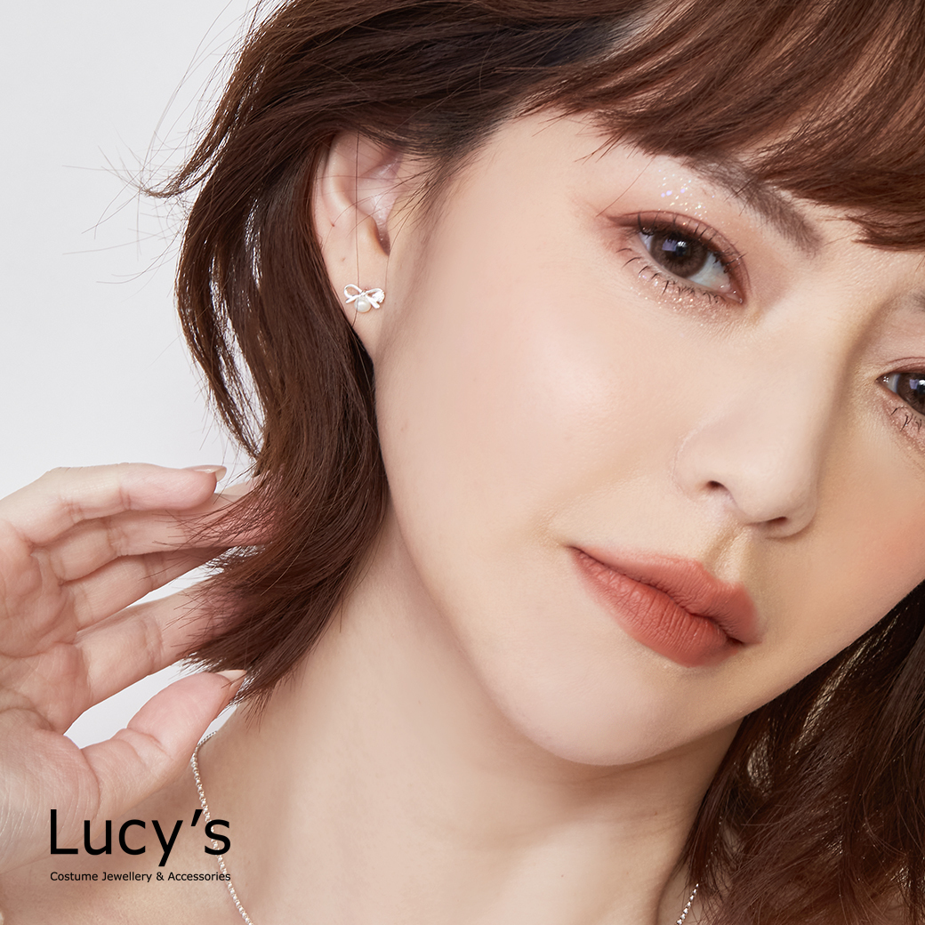 925純銀 珍鑽蝴蝶結 轉珠耳環 (127180)